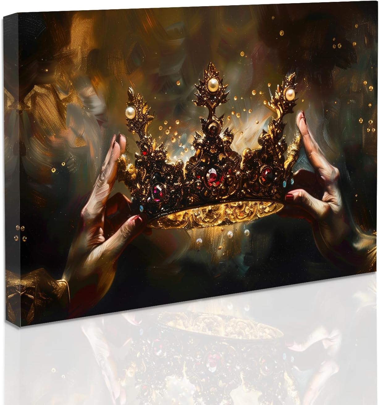 SWQYLB Black and Gold Crown Wall Art King and Queen Crown Picture Canvas Print Motivational Bedroom Living Room Office Home Decor Framed (Golden, (16.00" x 24.00"))