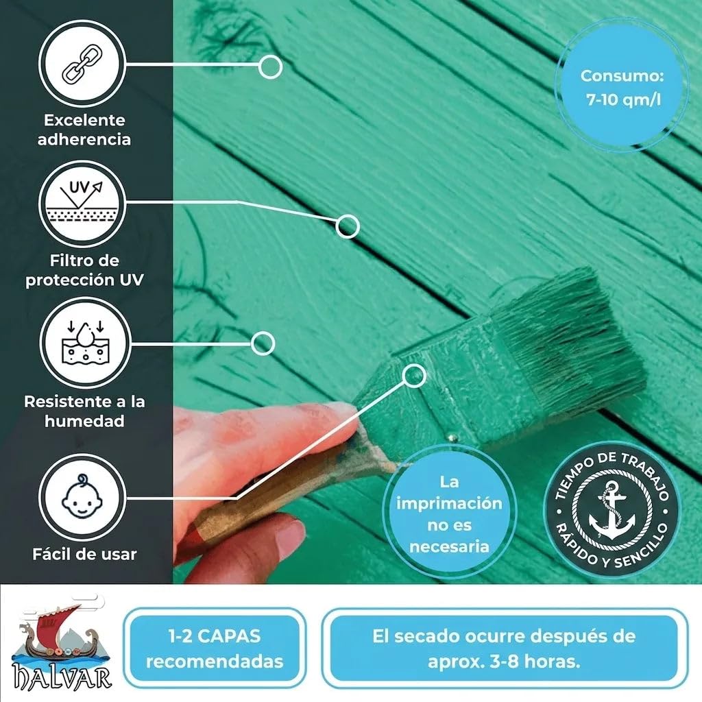 Barniz de poliuretano brillante gris marrón RAL 7013 gris Pintura impermeabilizante exterior estilo escandinavo barniz para madera protección duradera frente a la intemperie (2,5 L) Halvar