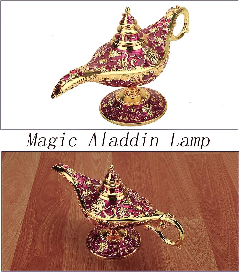 Legend Aladdin Lamp Magic Genie Wishing Light, Classic Arabian Nights Costume Props Lamp Table Decor for Home Wedding Party Halloween Birthday Beautiful Gift for Women Men (Purple & Gold) image 4