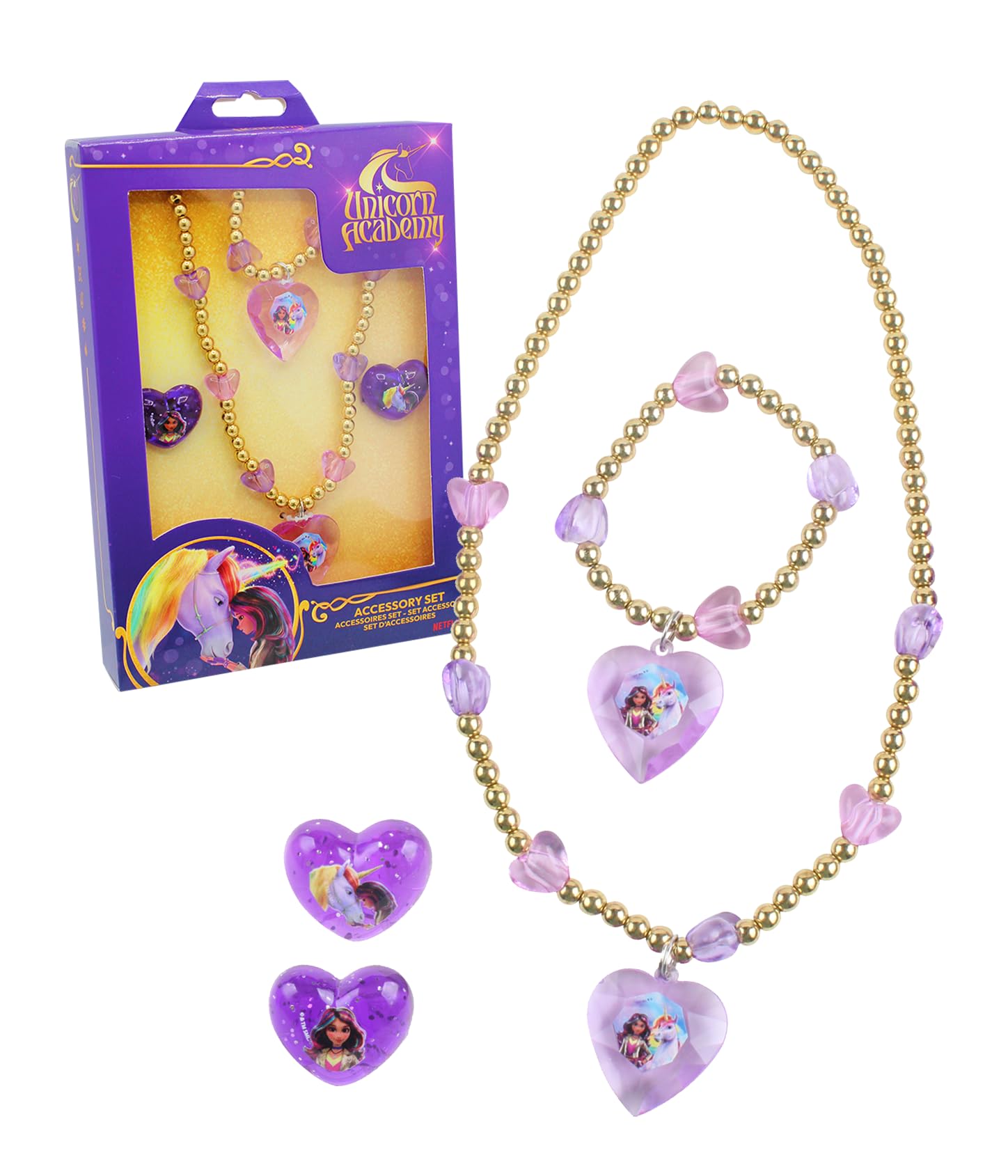 Joy Toy Unicorn Academy Jewellery Set: 1 Pearl Bracelet, 1 Pearl Necklace and 2 Rings