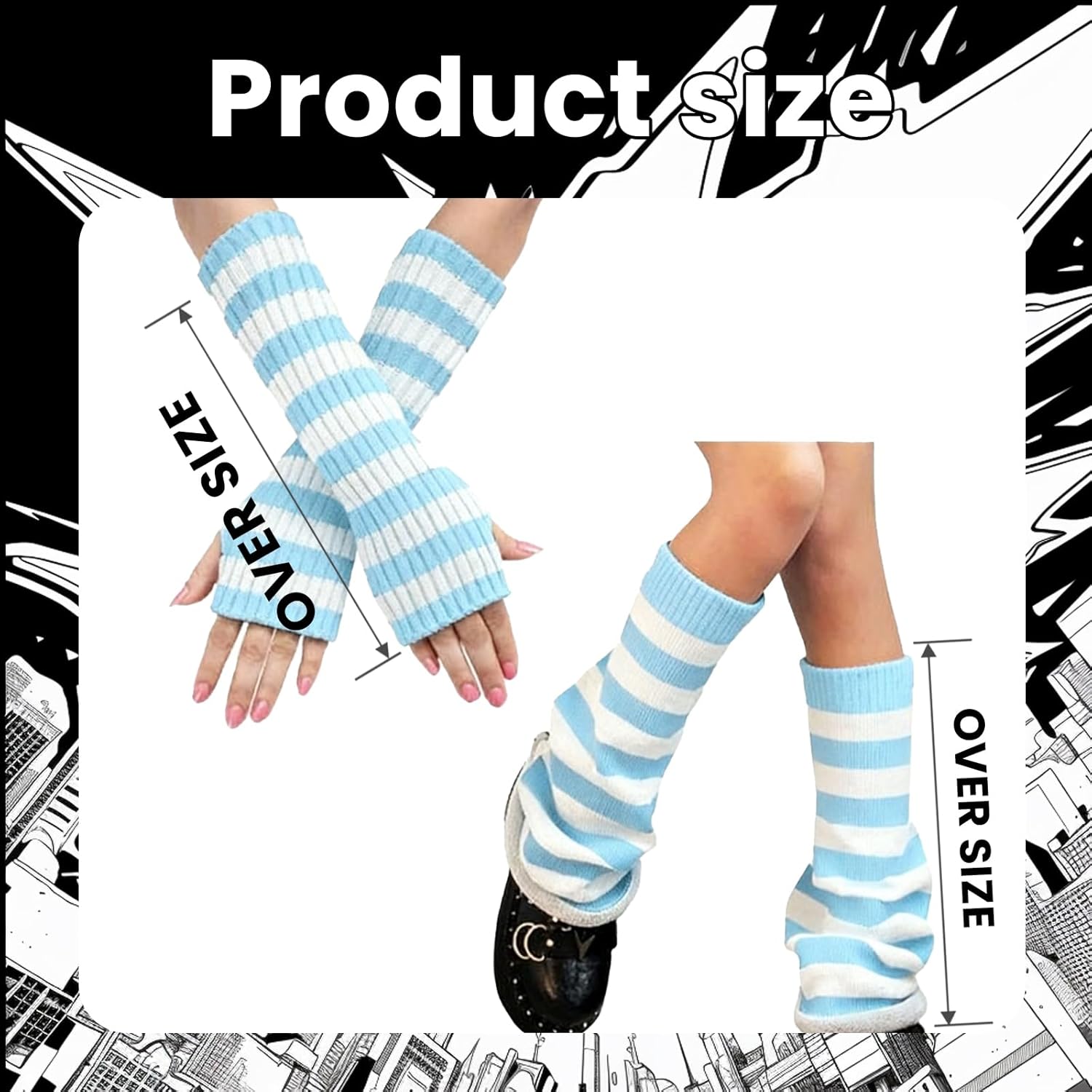 Women’s Striped Leg Warmers & Arm Warmers Set – Knitted Y2K Goth Harajuku Style Accessories for Cosplay - Image 2