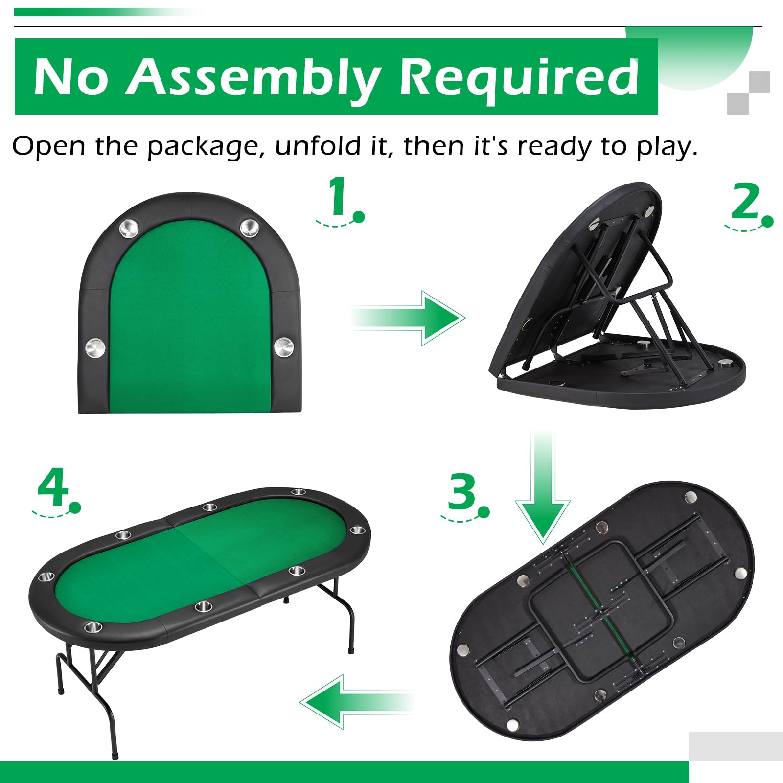 ECOTOUGE Poker Table Foldable, 8 Players Gaming Table w/Stainless Cup Holder & Portable Storage Bag, Folding Oval Blackjack Table for Texas Casino Leisure Game, No Assembly Required, Green