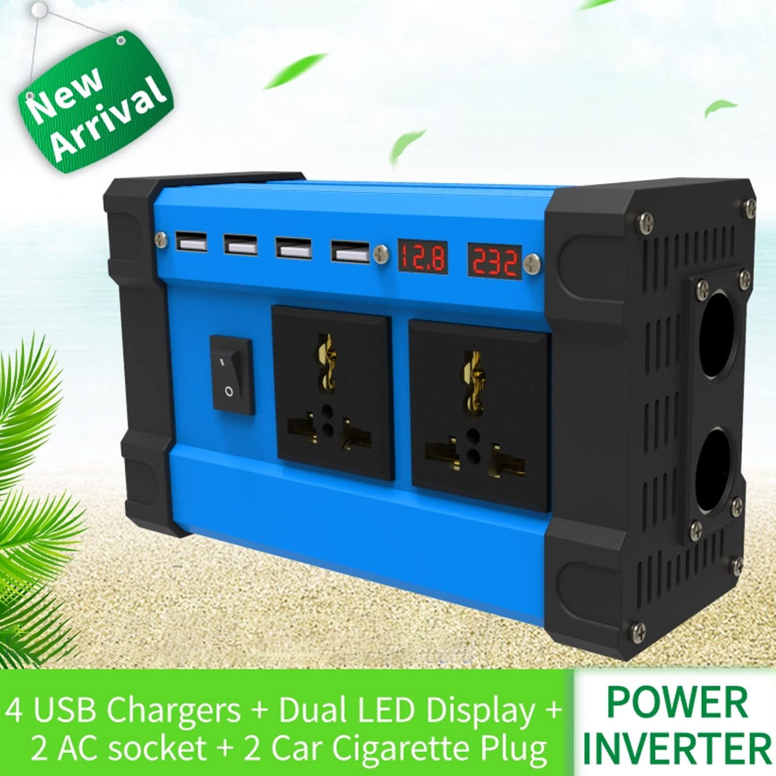 KUIDAMOS Zmodyfikowany Falownik Sinusoidalny z 4 Portami USB Lekka, Kompaktowa Konstrukcja na Wakacje (12 V do 220 V)