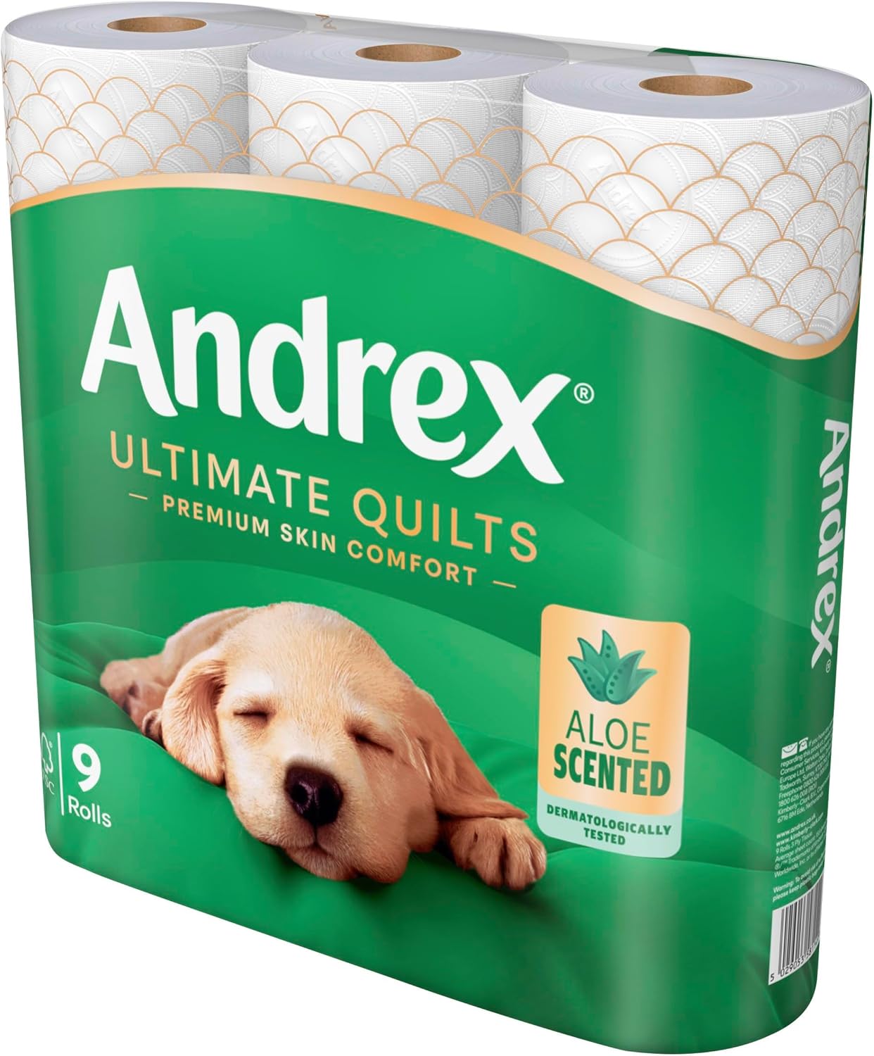Andrex Ultimate Quilts Toilet Tissue 36 Rolls with Aloe Vera Fragrance, Air Pocket Technology for Soft, Thick Sheets - Bulk Pack of 36 Quilted Toilet Rolls, FSC Certified