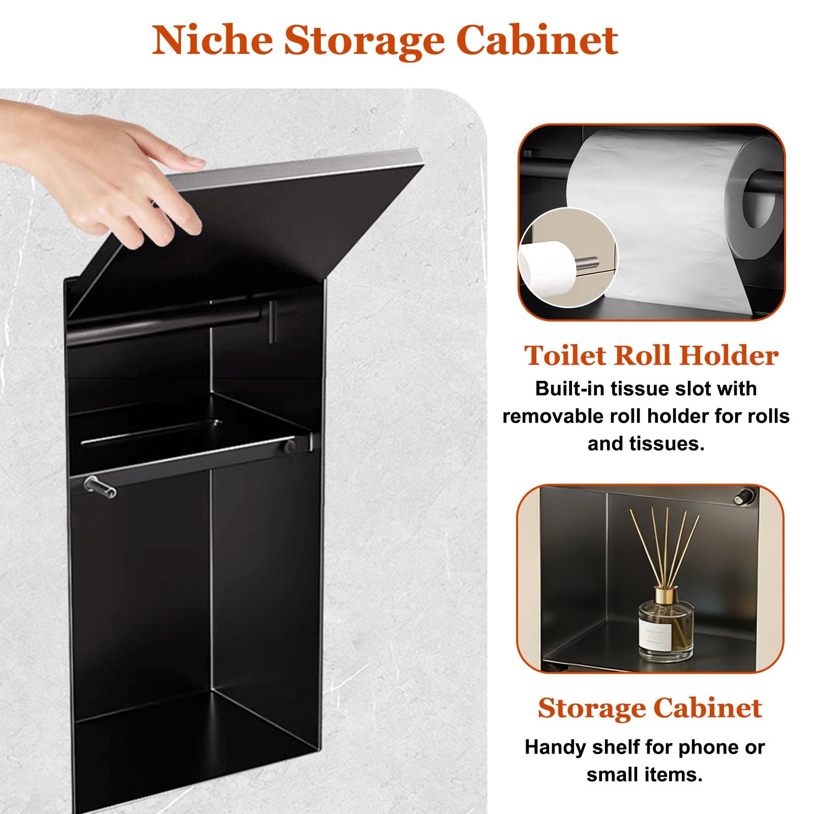 Portarrollos de Papel Higiénico Empotrado Nicho Empotrado para Papel Higiénico con Armario, Nicho de Pared Oculto con Pestillo Táctil, Dispensador de Rollos de Papel Higiénico para Baño.(Silver)
