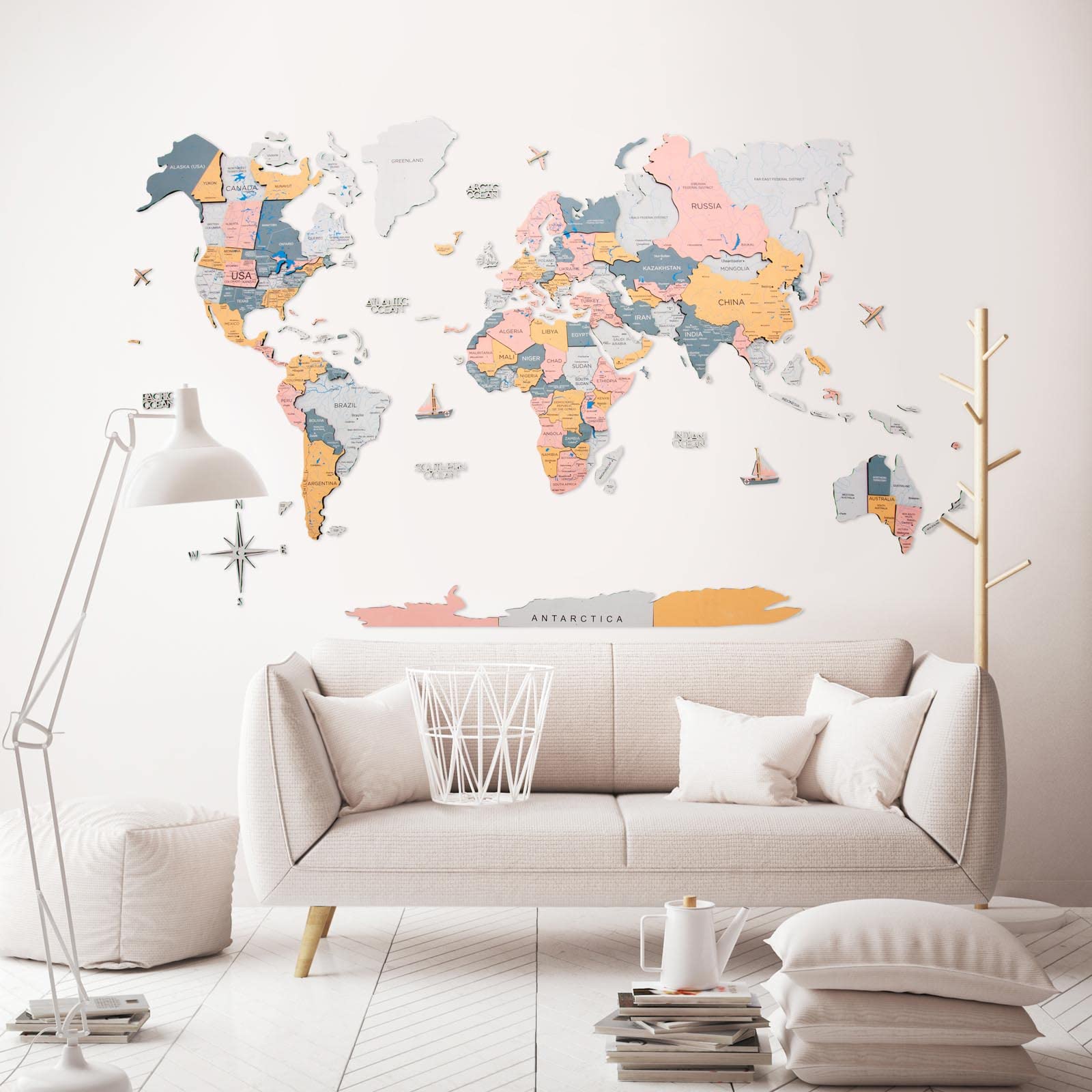 Enjoy The Wood 3D Wood Map Wall Art – Elegant Wooden World Map Decor for Home, Bedroom, or Office – Perfect Housewarming Gift, Handcrafted and Stylish Wall Art - Festival (XXL, 300 x 175cm)