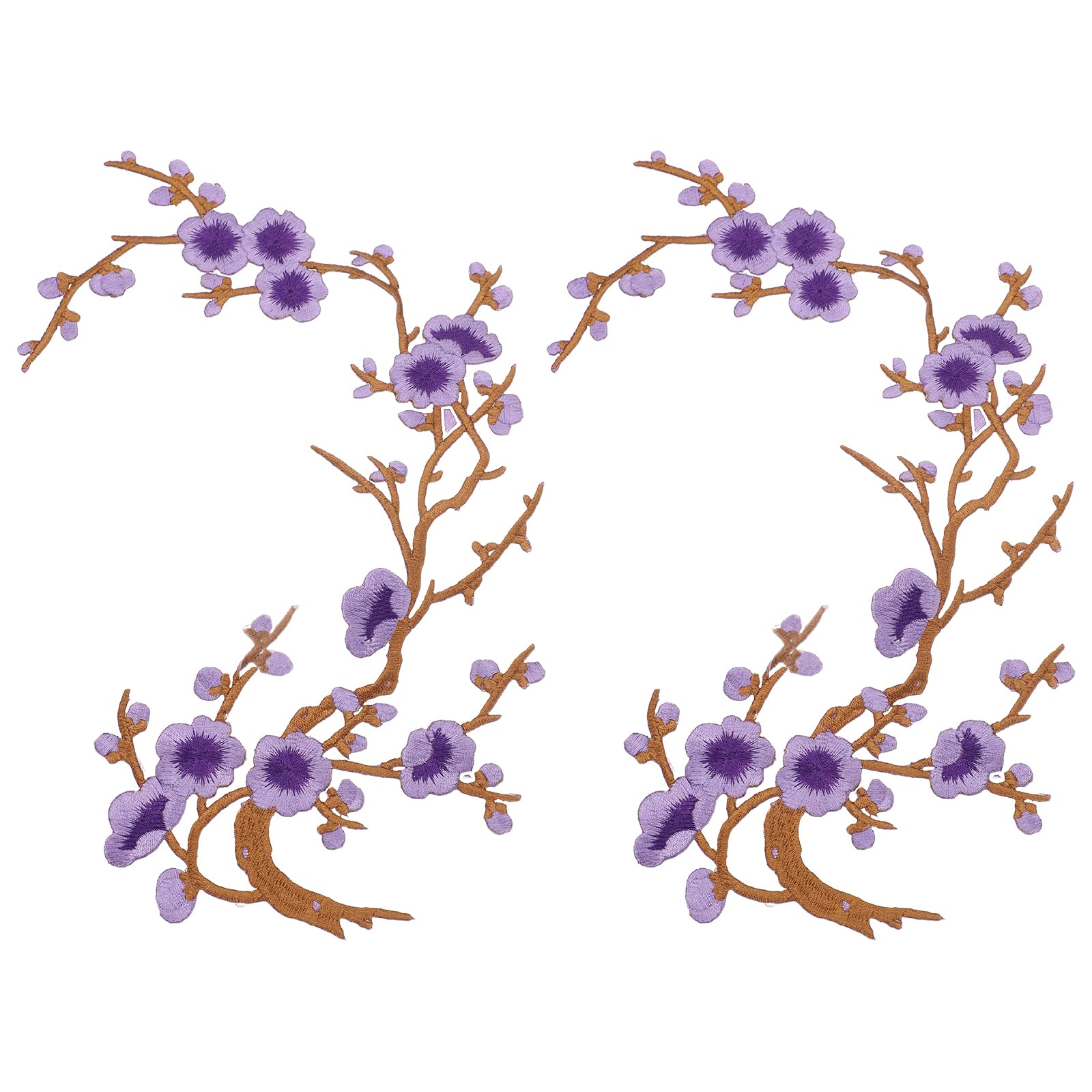sourcing map 2 Pcs Plum Blossom Iron-on Patches, Flower Embroidery Appliques Sew on Patch Decoration Applique for Holes Jeans Dress Backpack Hats DIY Clothes, Light Purple/Coffee