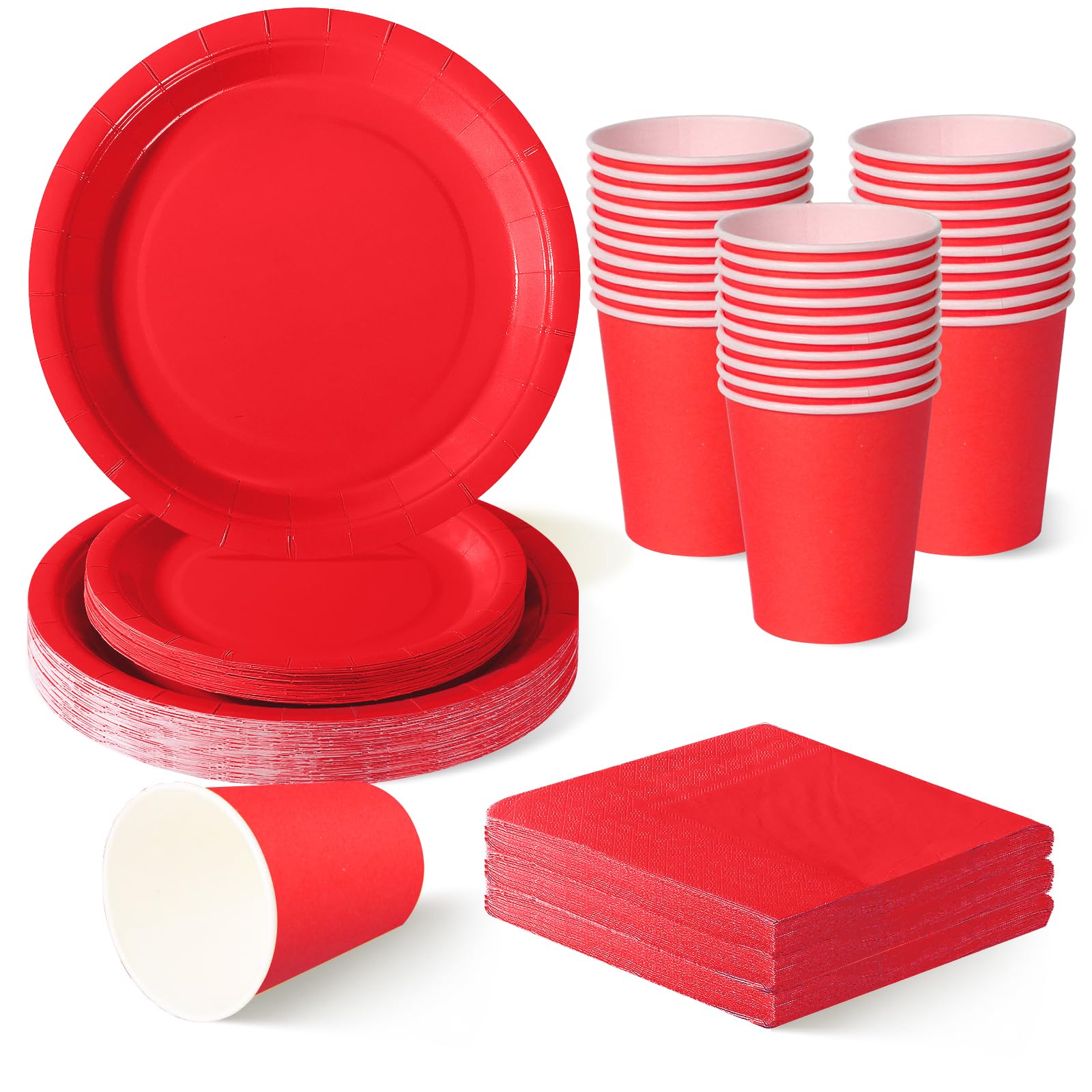 ZblPyro Red Party Tableware Set for 30 Guests | A Set of 120 pcs Includes 9" & 7" Round Paper Plates, Cups & Napkins | Valentine's Day, Anniversary Party & Christmas Celebration — image 1