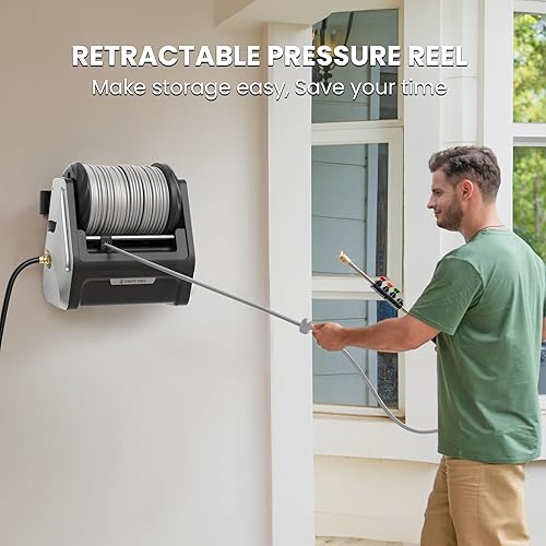 Miniatura 4 de Giraffe Tools Grandfalls - Lavadora a presión Plus, lavadora eléctrica de montaje en pared con carrete retráctil de 100 pies, 2200 PSI, 2.4 GPM, 4