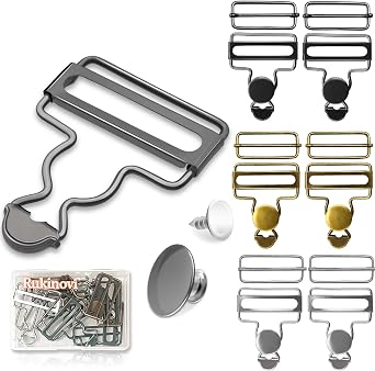 6pcs overall buckles replacement,3 Colors Metal Suspender Buckles Replacement DIY for Suspenders Dungaree Buckles
