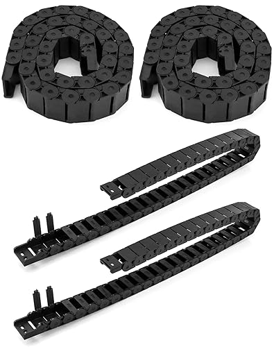 QWORK R2838 - Cadena de arrastre de cable de plástico negro semicerrada de 0.591 in x 1.181 in, paquete de 4 unidades de 3.3 ft de longitud con