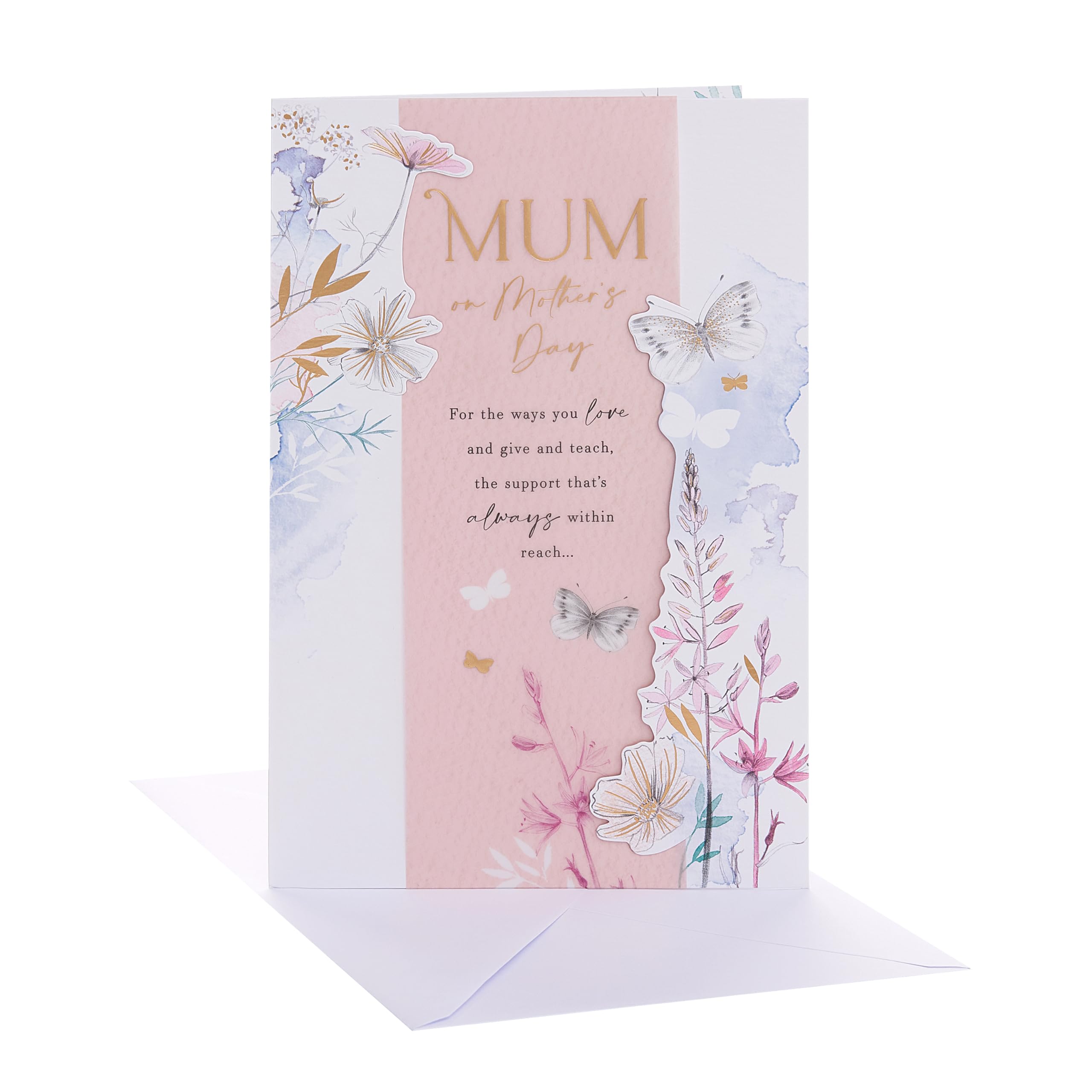 UK Greetings | Mother's Day Card for Mum | Card for Mum, Grandma, Wife | Her, Girls, Women | Florals and Butterflies Design | With Envelope | 17.8 x 27.3 cm