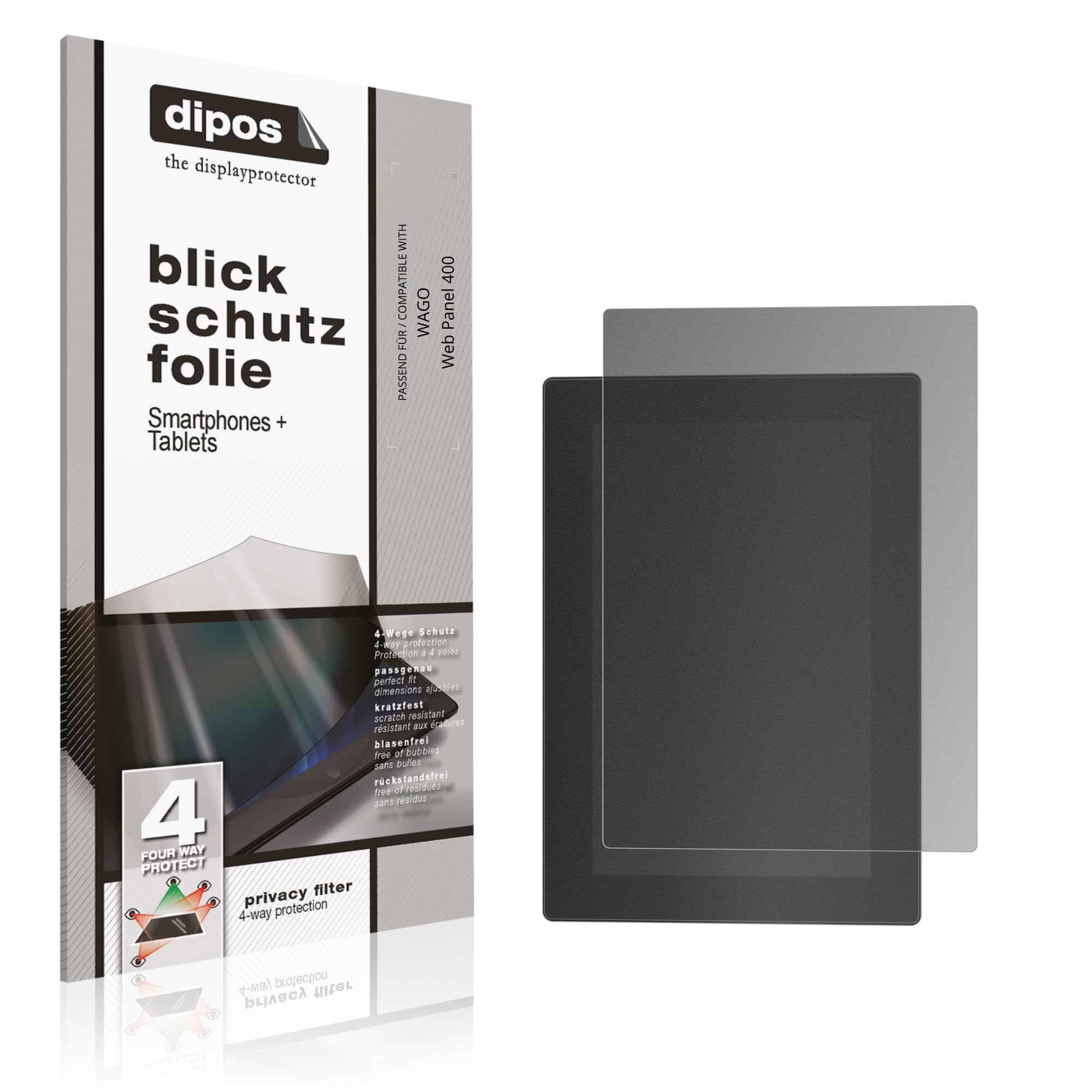 dipos Protector de Pantalla Antiespía para WAGO Web Panel 400 | Película protectora mate, filtro de privacidad 4 vías, ajuste perfecto, antiarañazos, sin burbujas, autoadhesivo