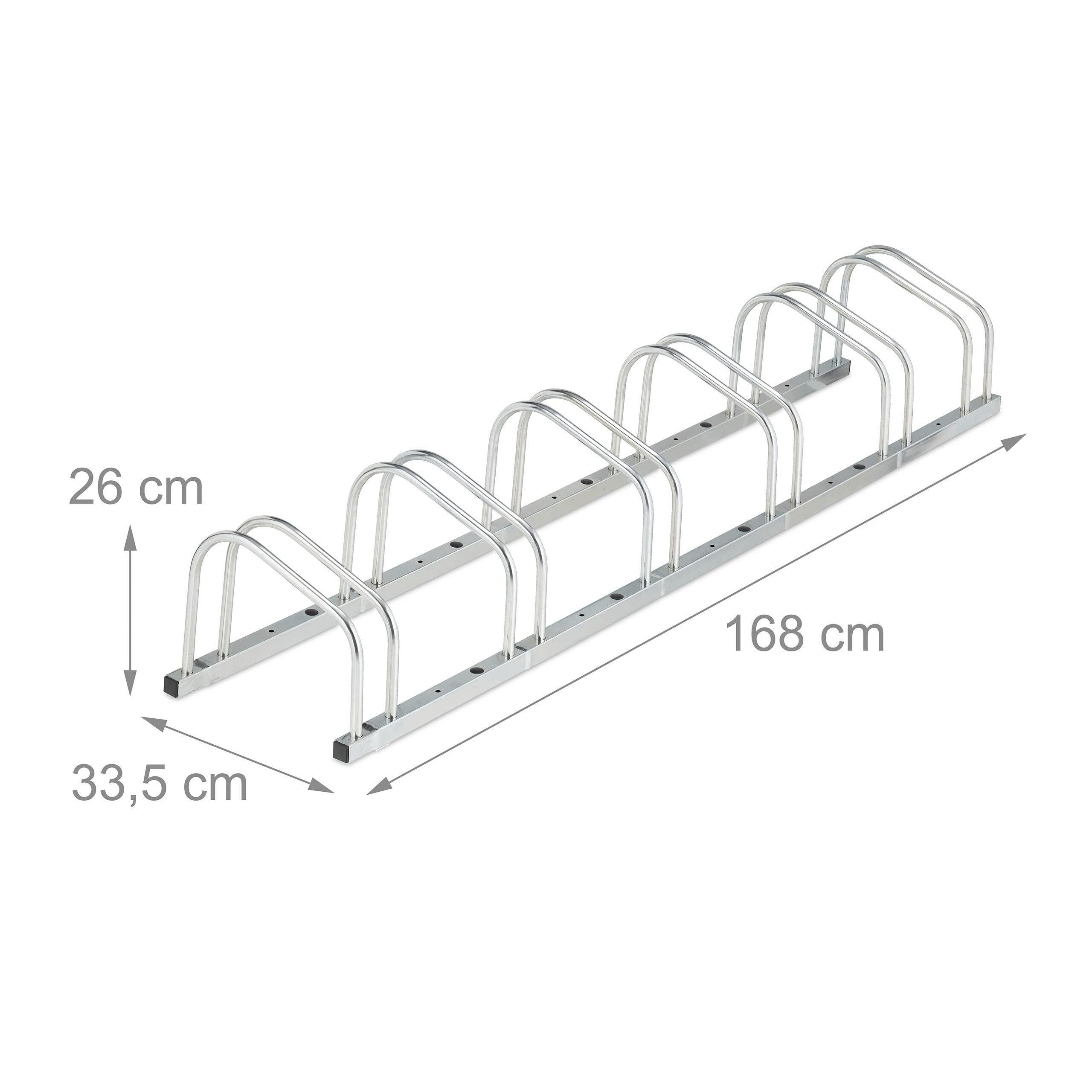 Relaxdays Portabici da Terra, Supporto per 6 Biciclette, E-Bike, Parcheggio Ruote Fino 50 mm, 26x168x33,5 cm, Argentato