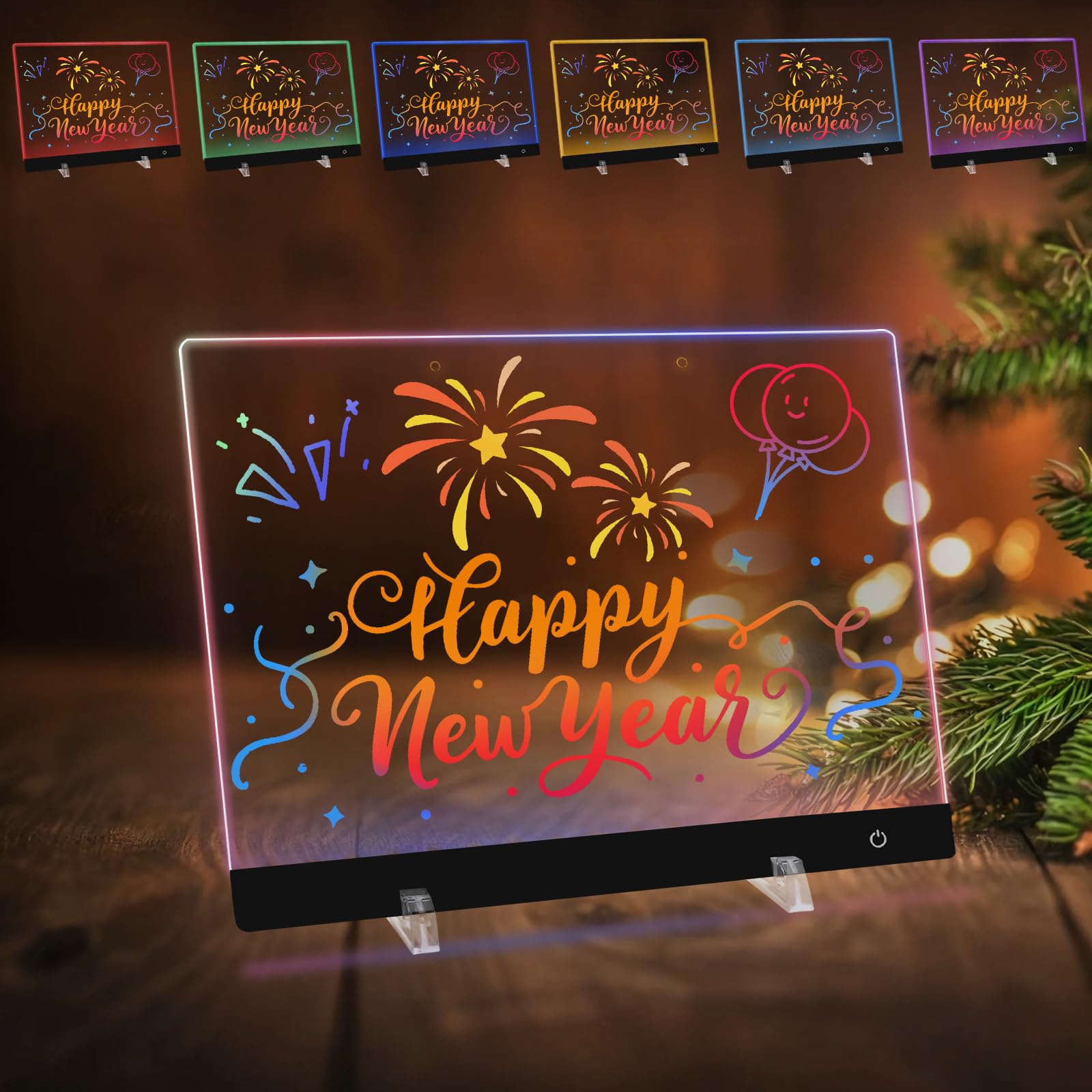 Lavagnetta in Acrilico con Luci LED 40x30cm, 5 Modalità e 6 Colori Bacheca Luminosa a LED, Lavagna Promemoria, Lavagna Magica, Trasparente Lavagnetta Cancellabile con Penna a 7 Colori Catena Supporto