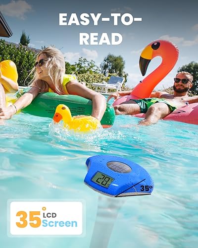 Miniatura 3 de BALDR Termómetro flotante de fácil lectura, termómetro solar para piscina con pantalla digital, IPX8 impermeable para jacuzzis, inmersión fría y