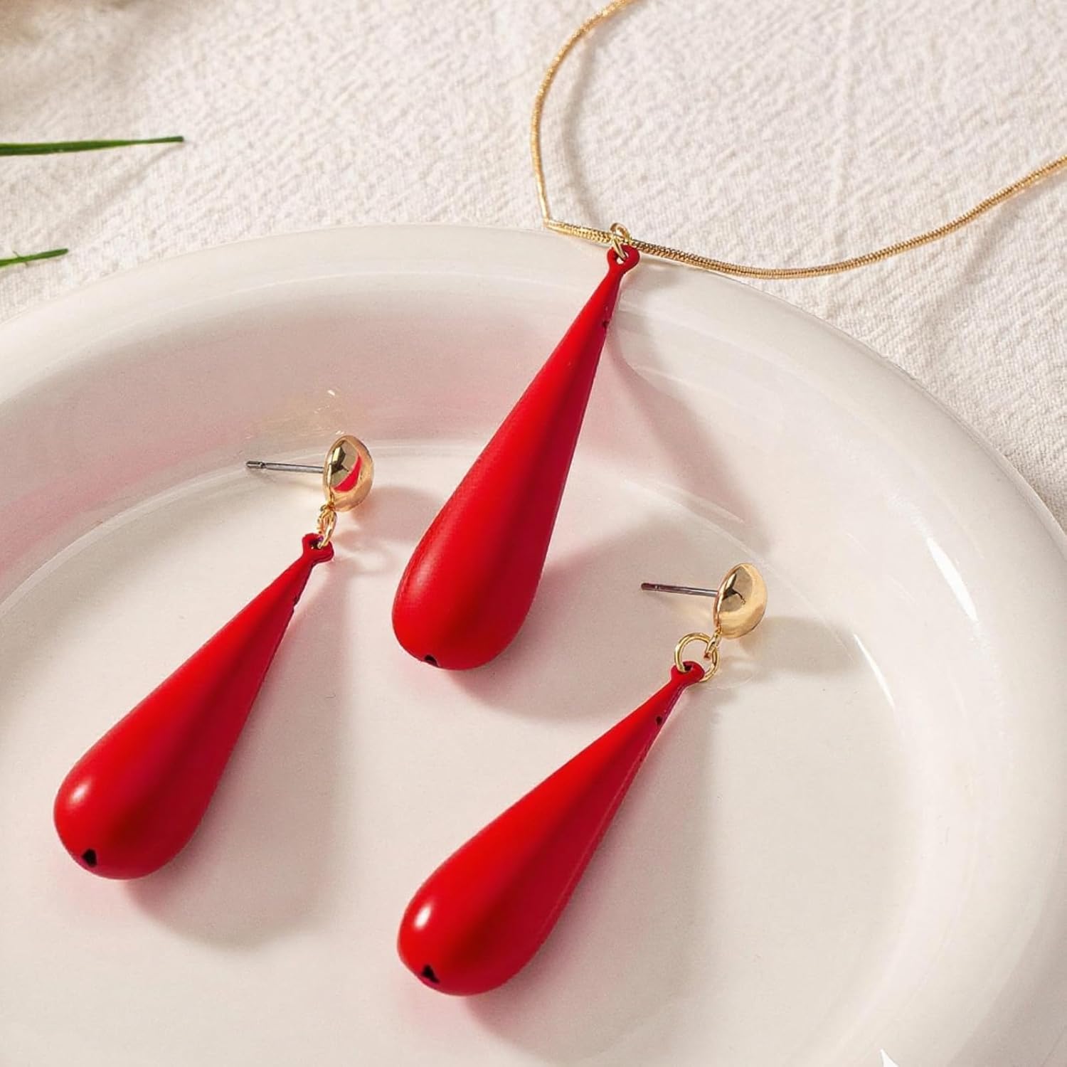 Red Necklace and Earring Set Long Pendant Necklace for Women Teardrop Statement Jewelry Festival Concert Prom Party Outfits Accessories Birthday Gifts for Her - Image 4