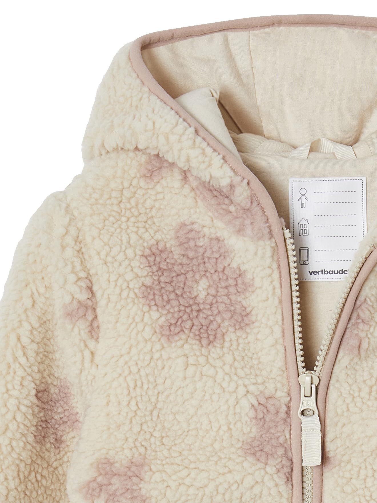 Vertbaudet Übergangsjacke aus Teddyfleece mit Kapuze, Herzen- oder Blumenmuster Mädchen