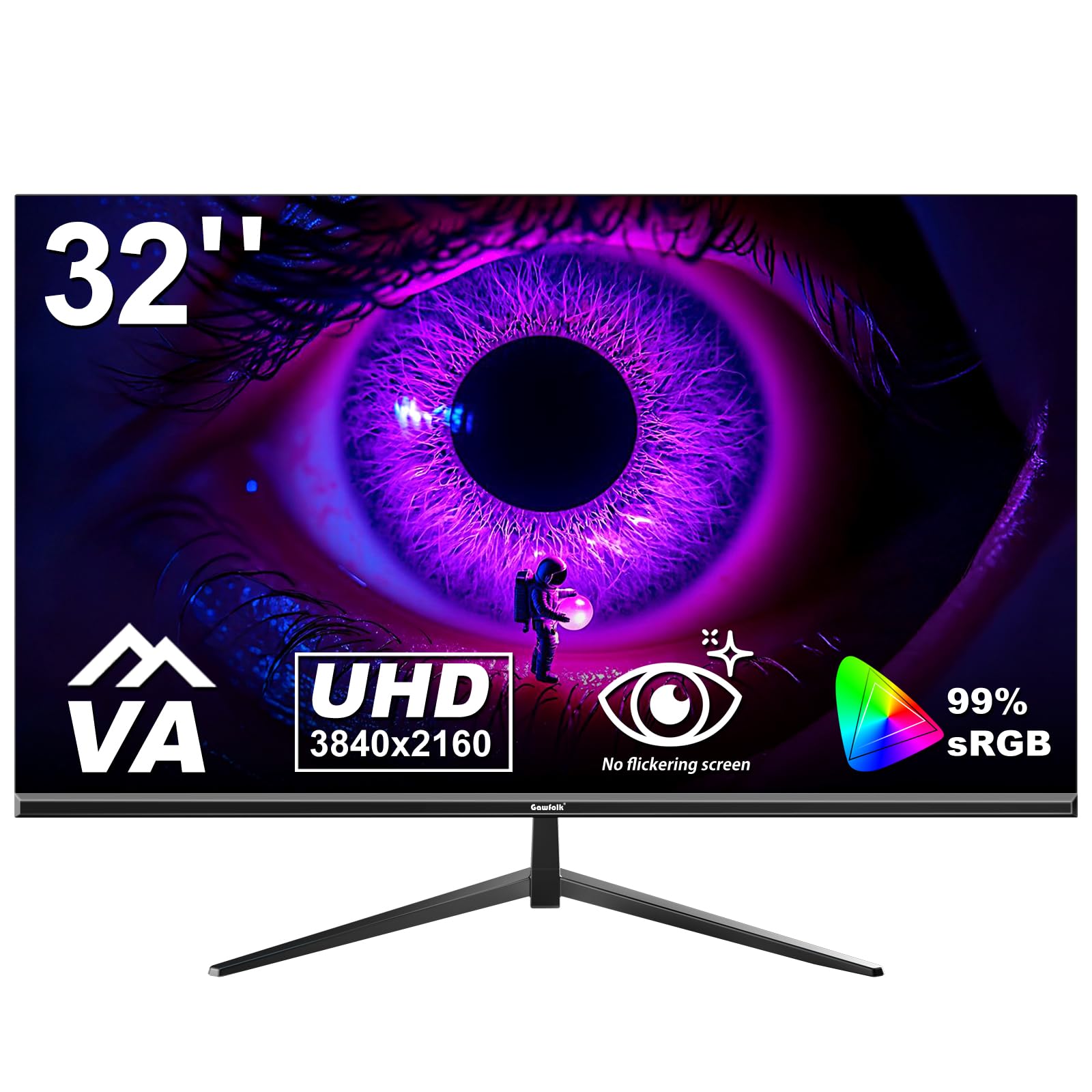 Gawfolk 32 inch 4K PC Monitor, UHD 3840 x 2160p 60HZ Computer Monitors VA Screen for Home & Office, Support HDMI 2.0, DP 1.4 (black)