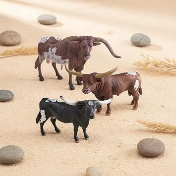 Texas Horned Bull Models Hand-Painted Texas Horned Bull Figures Realistic Cattle Figures for Kids, Collectors, Classroom
