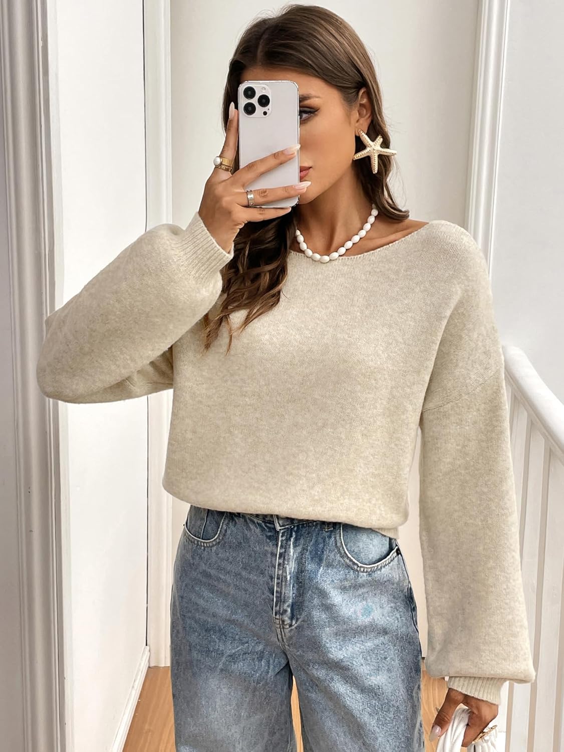 GORGLITTER Women's Bow Fall Sweater 2025 Long Sleeve Crewneck Lightweight Kint Open Back Trendy Pullover Top - Image 4