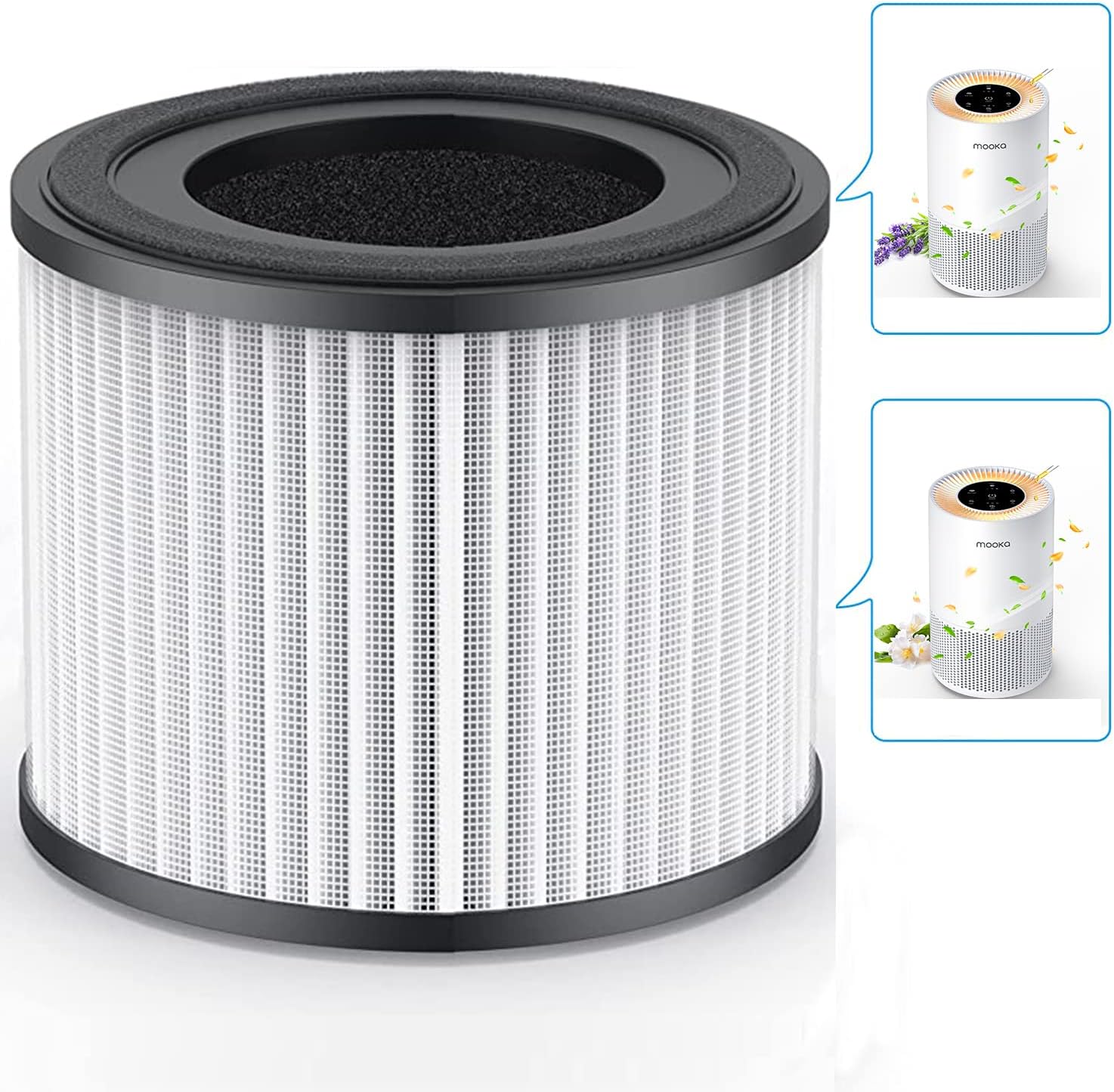 MOOKA AP-S0610L Air Purifier Filter, 3-in-1 True HEPA Filter, High-Efficiency Activated Carbon Air Filter for Smoke, Odor, Dander, Pollen (White)
