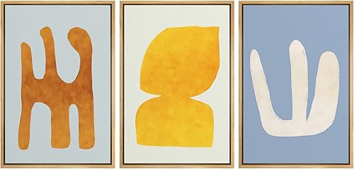 Miniatura 106 de SIGNLEADER Lienzo enmarcado para pared, juego de arte de collage de polígonos retro marrón tostado, ilustraciones con formas abstractas, arte