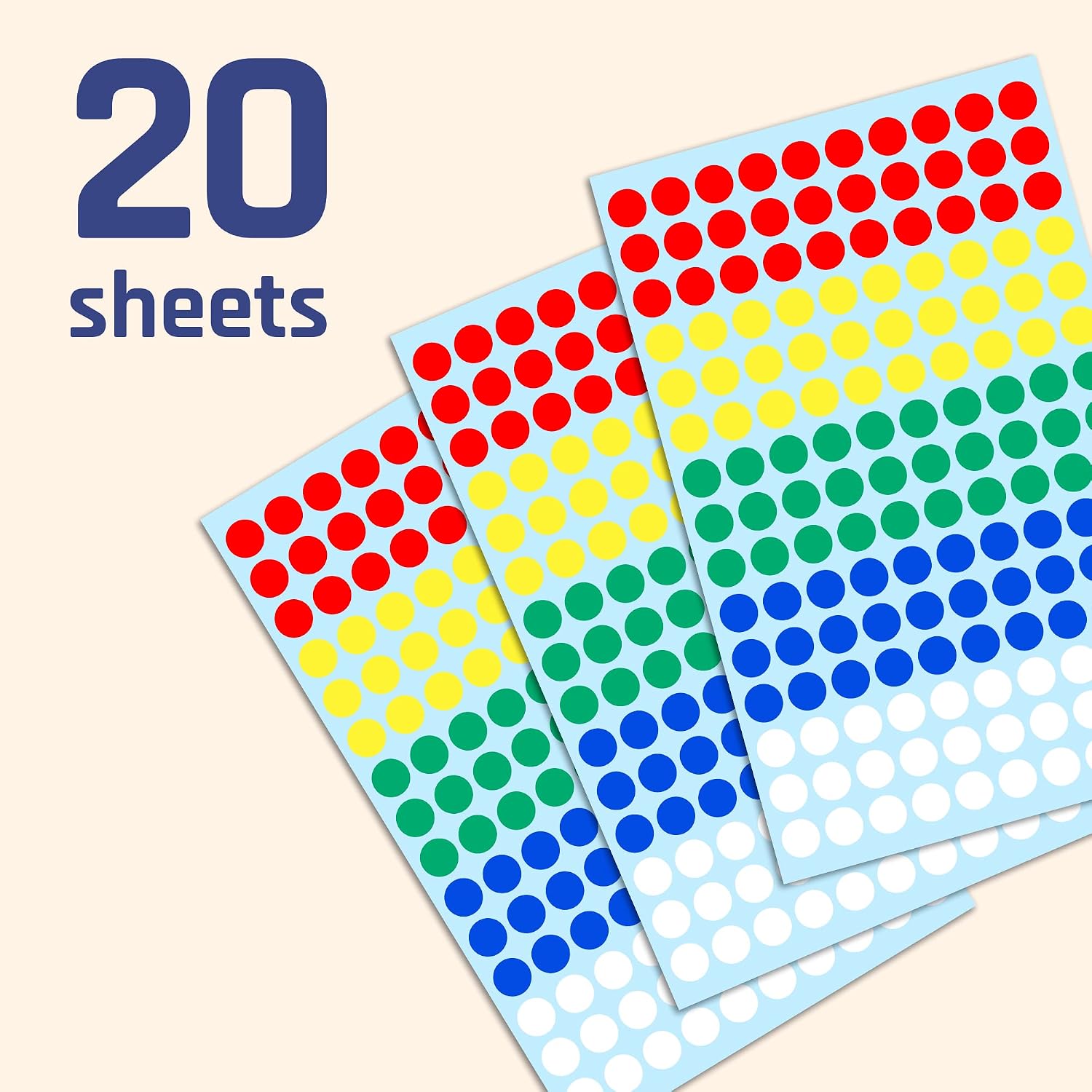 3000 Pack, 0.375" Round Colored Dot Stickers Labels - 5 Colors