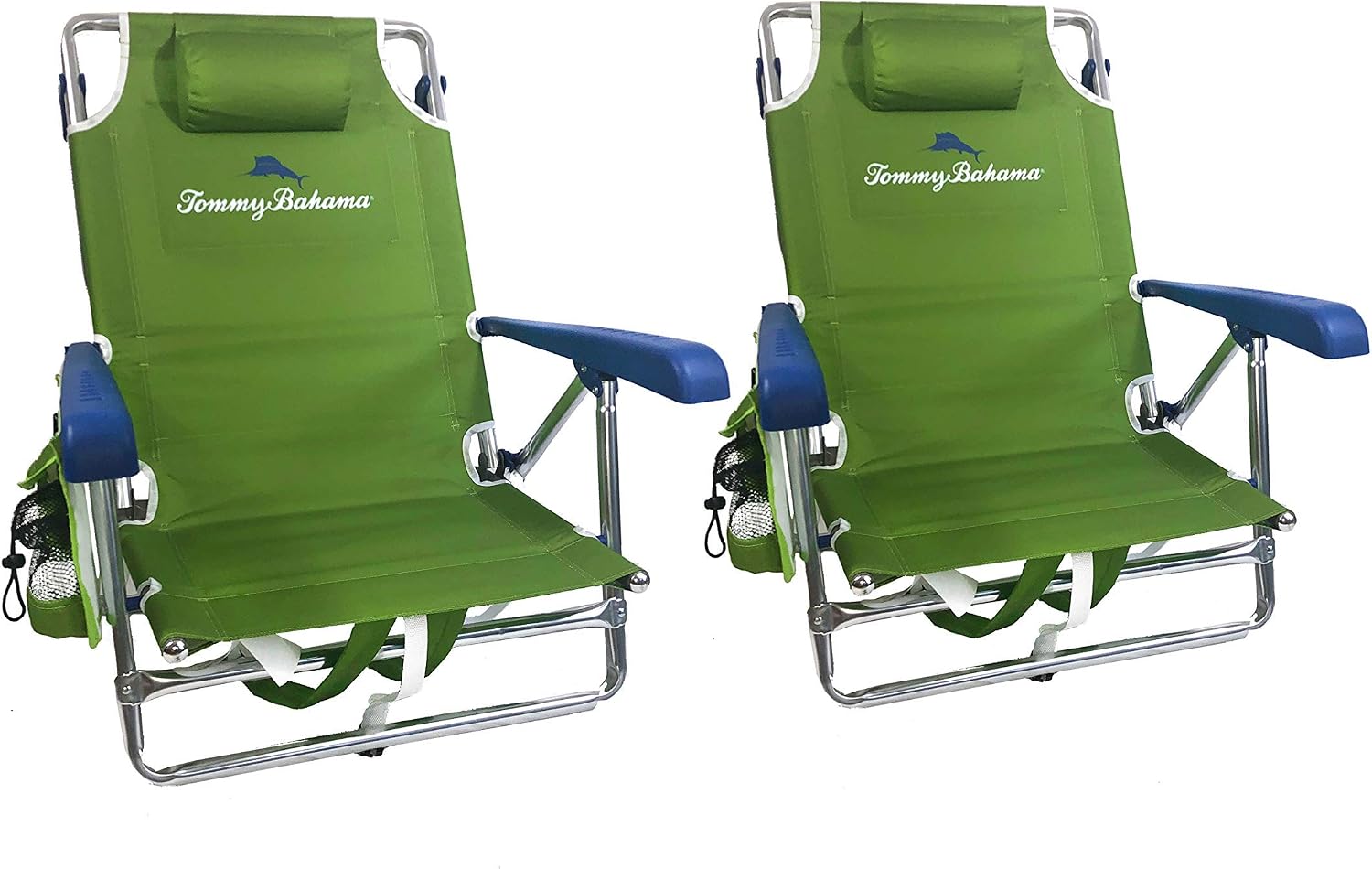 Tommy Bahama Set of 2 Backpack Beach Chairs with Cooler, Storage Pouch and Towel Bar