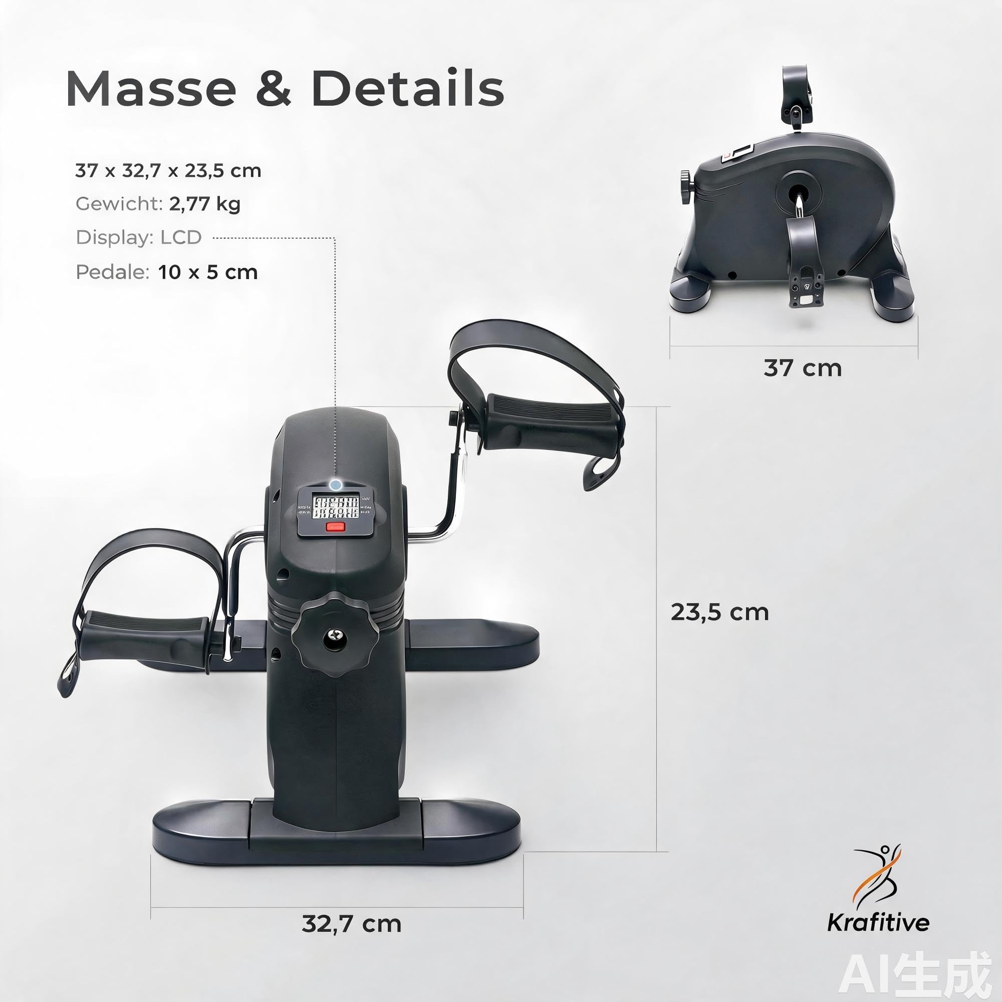 Pedaltrainer & Mini Heimtrainer, Arme & Beine, für Senioren | Sitztraining unterm Schreibtisch, gelenkschonend, stufenlos verstellbar, LCD-Display, TPR-Pedale, inkl. Antirutschmatte