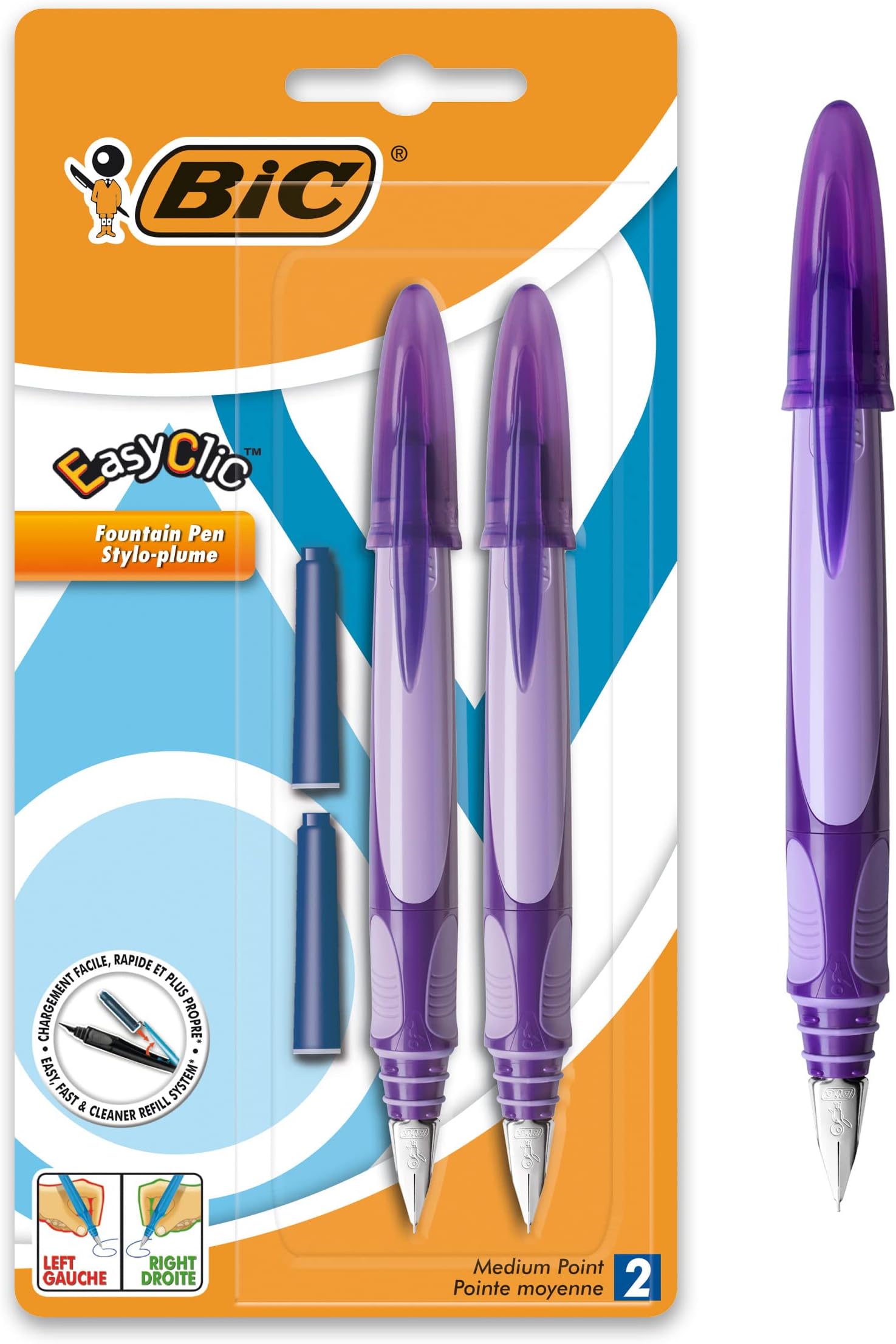 BIC EasyClic Assorted Colour Fountain Pens (Pack of 2), Blue,Green,Red,Pink Amazon.co.uk