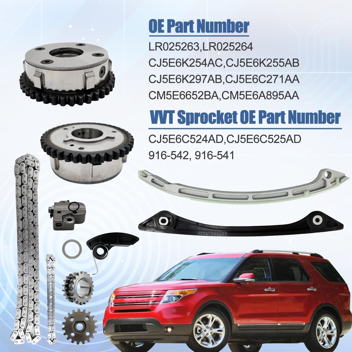Timing Chain Kit w/VVT Sprockets Compatible with 2012-2015 Ford Explorer/Edge/Fusion/Escape/Focus ST/Taurus 2.0T, 2015 Mustang 2.3T & Lincoln MKT/MKZ/MKC 2.0T/2.3T