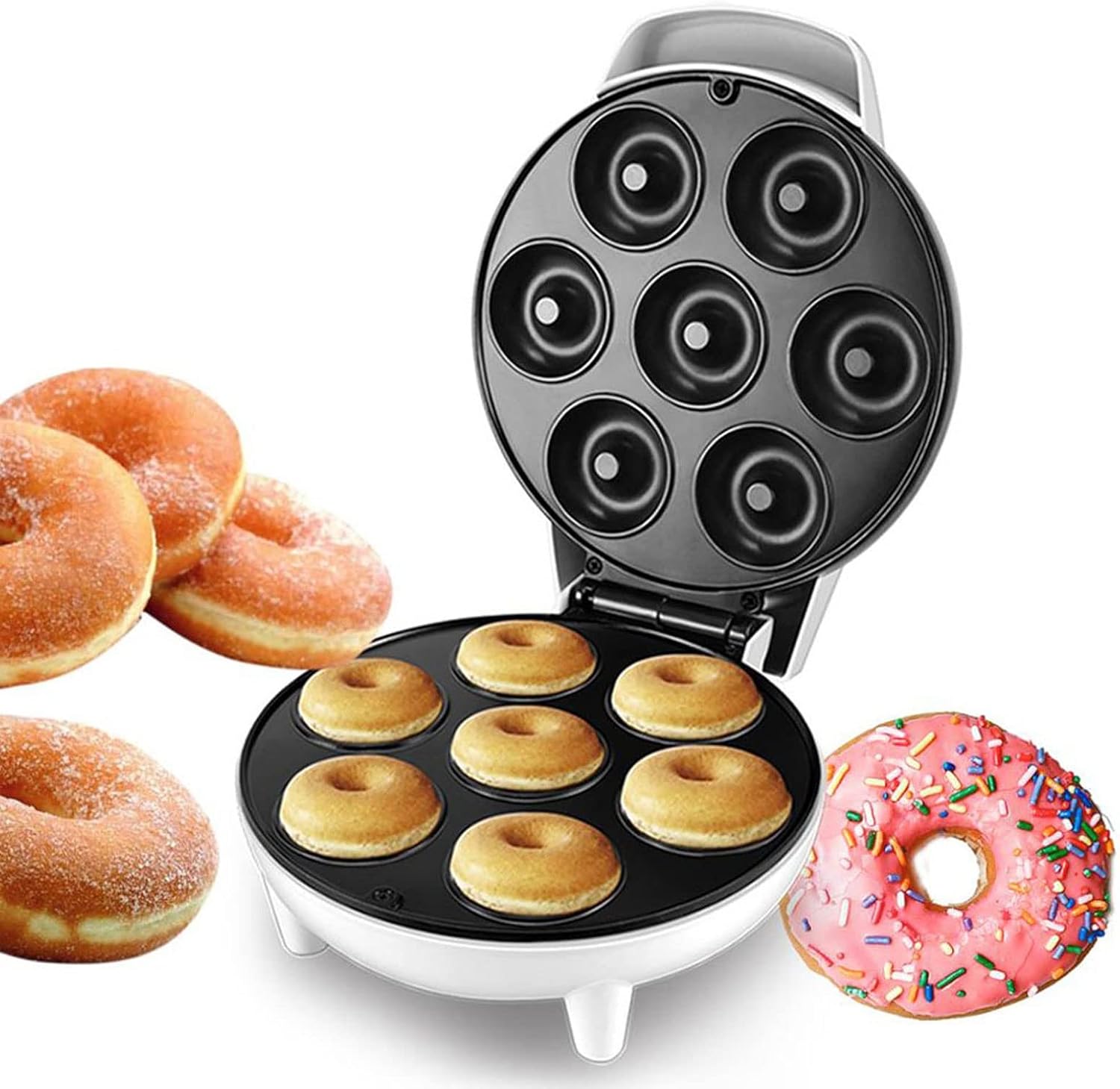 Mini Donut Maker, Electric Doughnuts machine Non-Stick Surface Makes 7 Small Doughnuts, Breakfast maker for Dessert Pancakes or Snack, Unique Gift or Baking Cooking (Color : Sky Blue) (Gold)