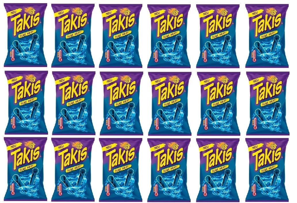 18 x Takis Blue Heat a 100g - Hot Chilli Lime Tortilla Chips + Space Riegel von Onlineshop Bormann