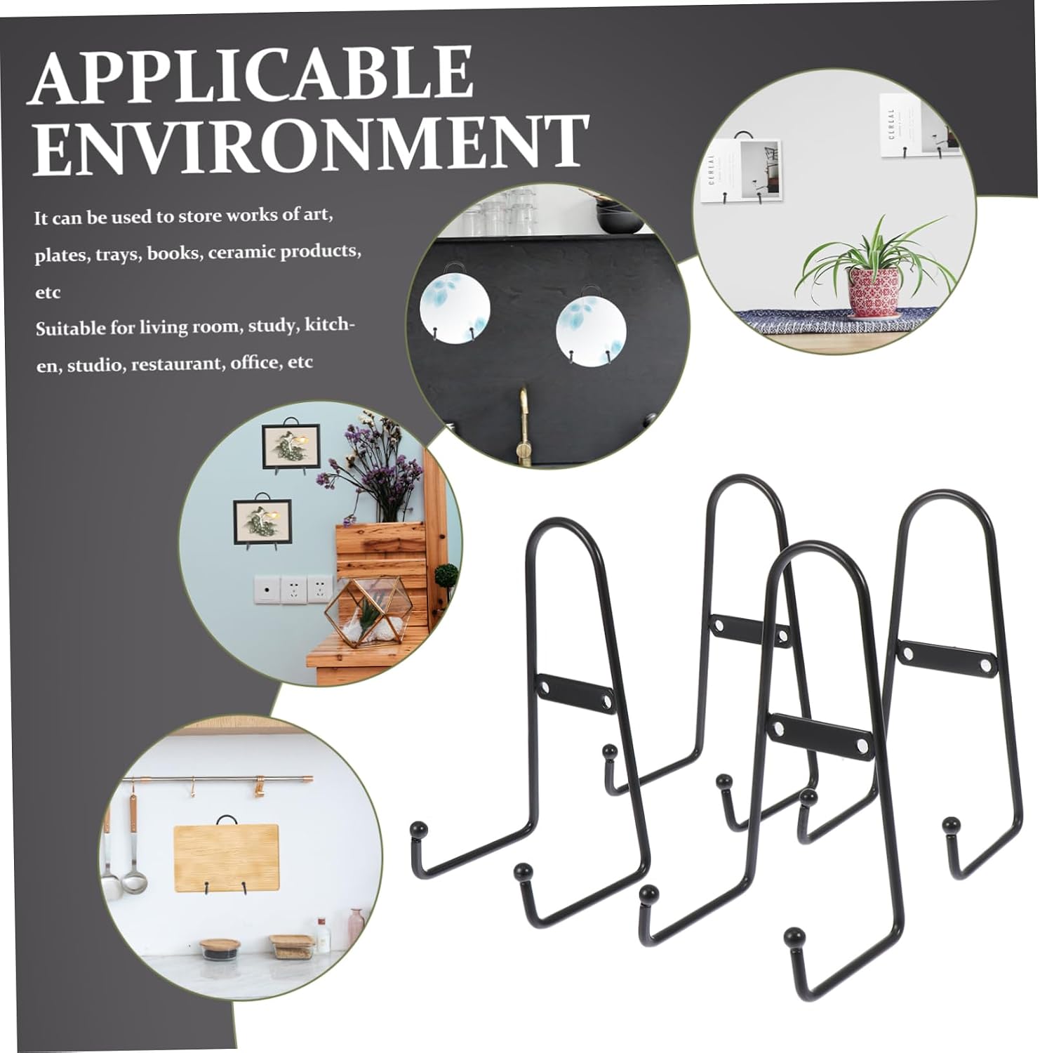 Ceramic Plate Display Stand Set of 4 Adjustable Metal Plate Holder for Home Decor Multipurpose Display Rack Plaques and Art
