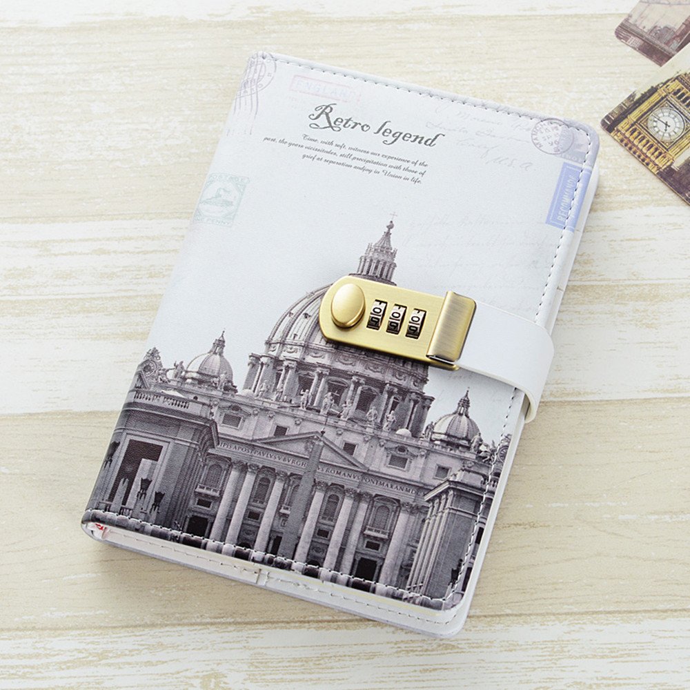 Photo 1 of JunShop Journal with Lock A5 PU Leather Cover Retro Password Diary Combination Locking Journal Diary Students Office Notebook Notepad