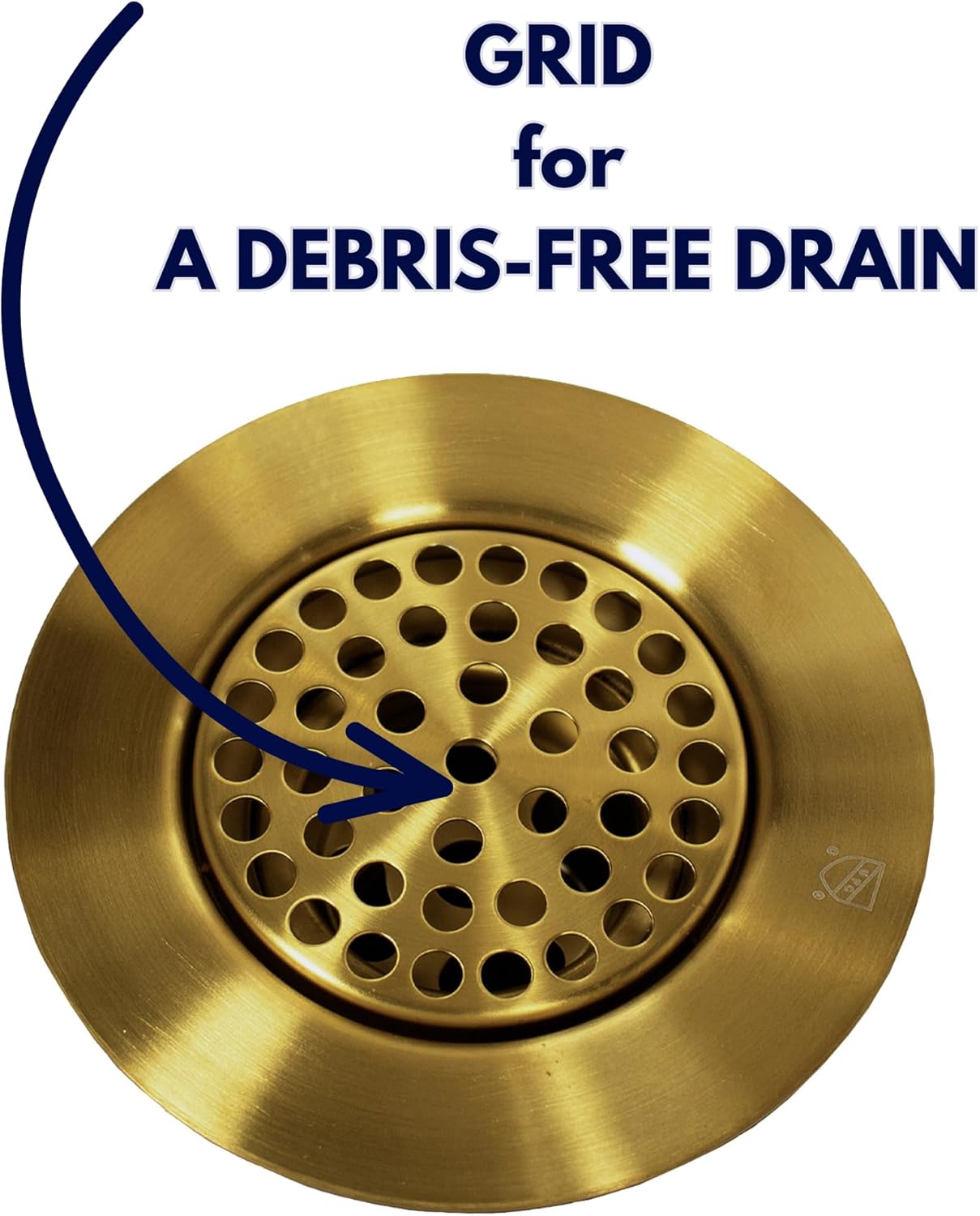 Nantucket Sinks Sink Drain – with 3" Flat Grid Strainer & Rubber Stopper, for Utility, Laundry, Bathroom Sink, Satin Brass Finish, Debris & Hair Catcher 3CHGRSB