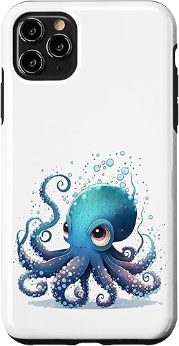 iPhone 11 Pro Max - Lindo pulpo estilo de dibujos animados, funda azul pulpo
