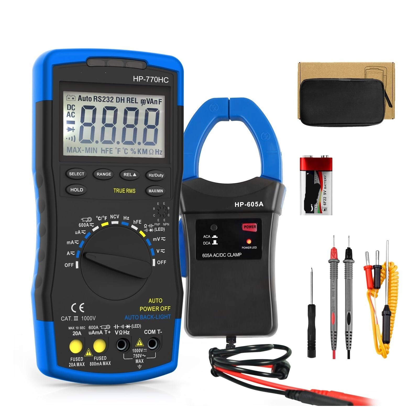 770HC Tester multimetro digitale Sonda a portata automatica True RMS con adattatore a morsetto NCV+-605A Corrente CA/CC 600A(ONLY 770HC)