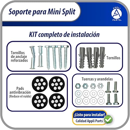 Miniatura 3 de Appli Parts Soporte para montaje en pared de Unidad Condensadora Externa de Mini Split hasta 100kg modelo APAB-2100 incluye kit de fijación, pernos
