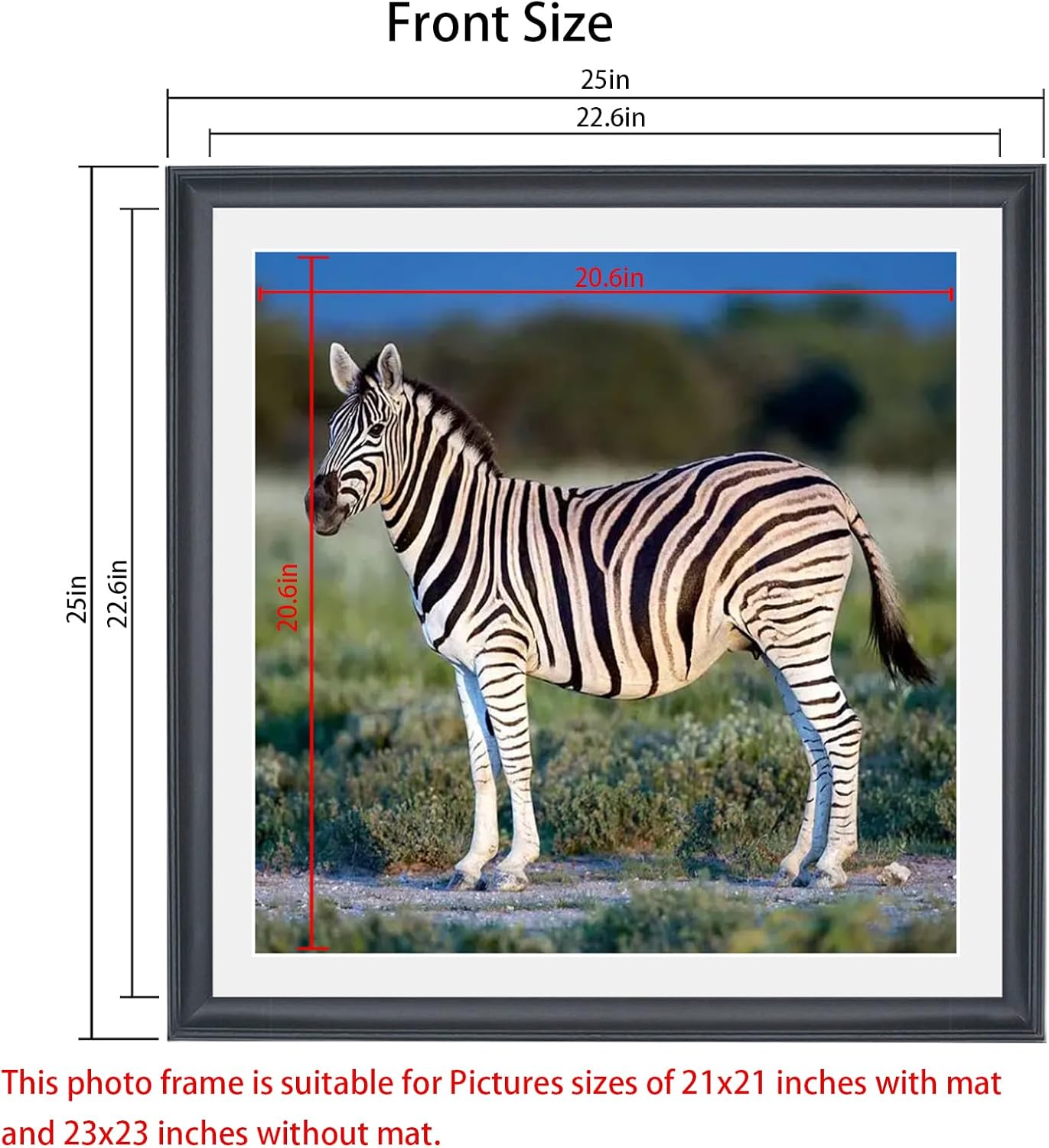 LTYHHK 23x23 Picture Frames Solid Wood - Displays Photo Display for 21x21 with Mat and 23x23 without Mat - Versatile 21x21 Poster Frame for Wall, 23x23Family Photo Frames Black (L23B2323W2121)