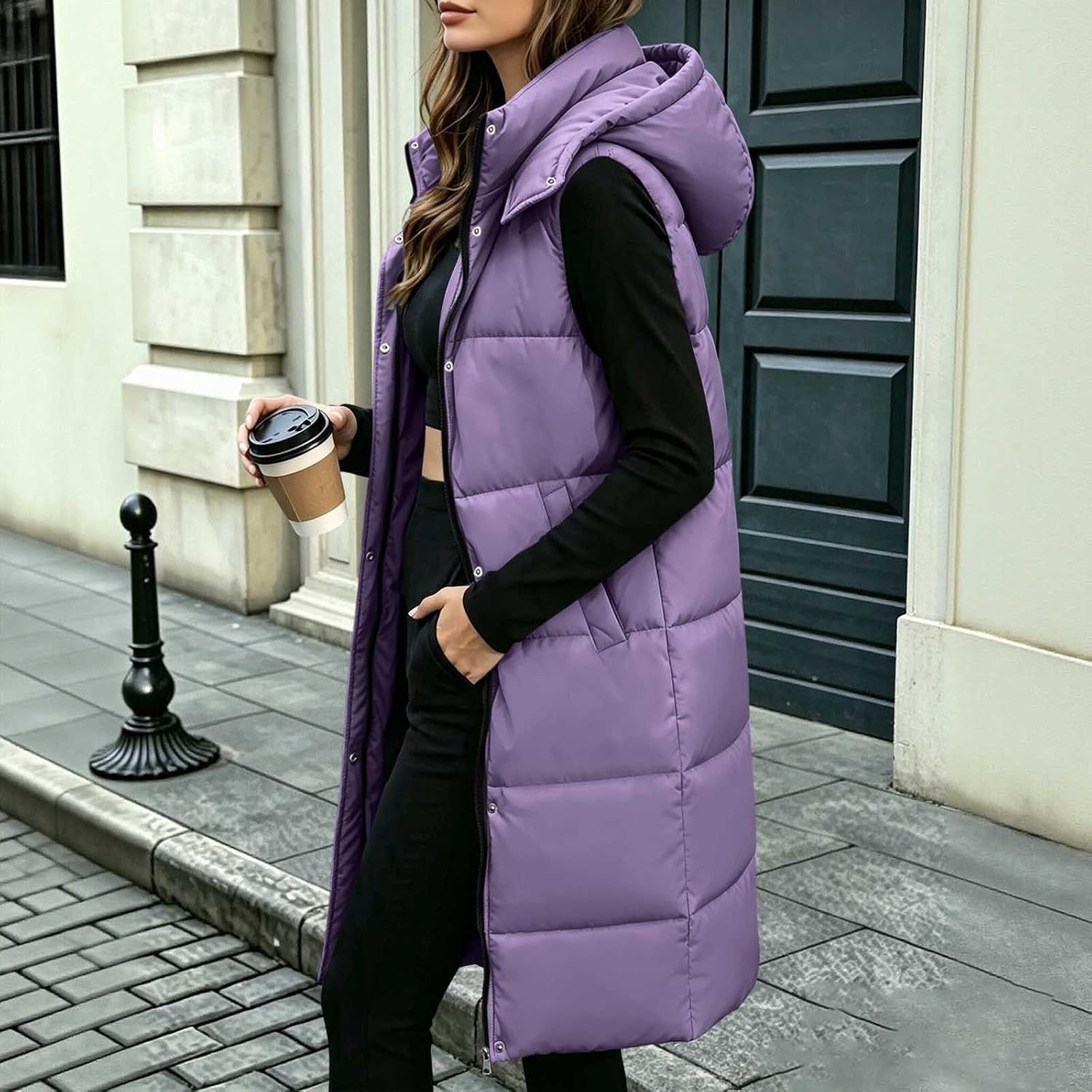 Womens Puffer Vest Long Quilted Coat Sleeveless Jackets
