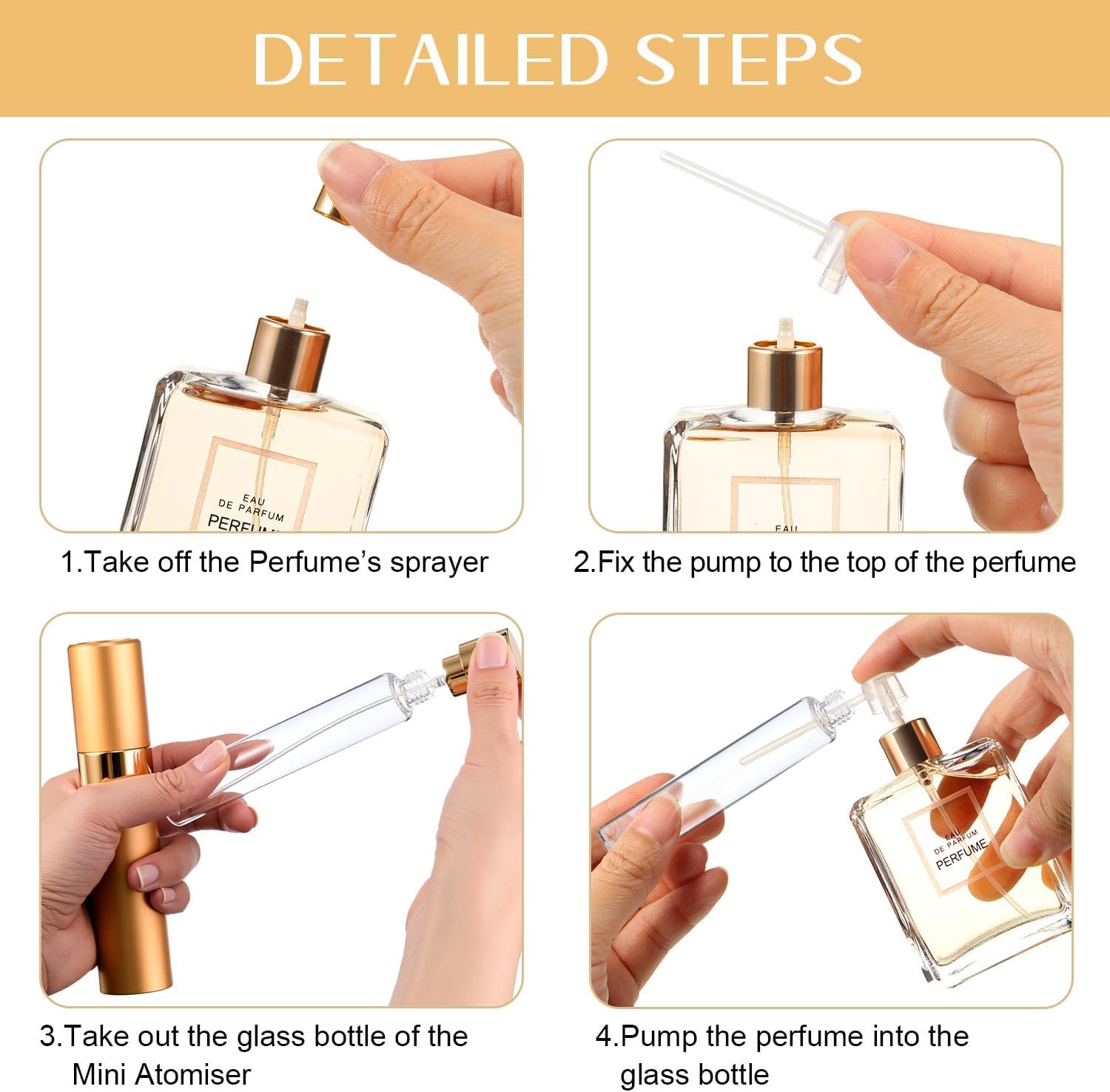 Honeydak 7 Pcs 30ml Travel Perfume Atomizer Bottles, Refillable Cologne Travel Spray Bottles, Portable Empty Perfume Sprayers with Pump Transfer Tools for Purse, Daily Use
