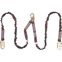 UFL204121 Twin Leg 100% Tie-Off Internal Design Shock Absorbing Lanyard with 3 Snap Hooks Steel, ANSI Compliant, 6-Ft, Black/Red