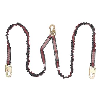 KStrong UFL204121 Twin Leg 100% Tie-Off Internal Design Shock Absorbing Lanyard with 3 Snap Hooks Steel, ANSI Compliant, 6-Ft, Black/Red