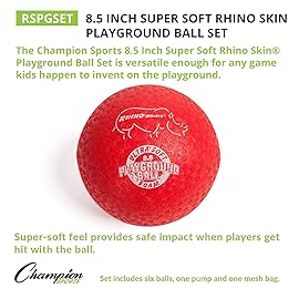 Champion Sports 8.5 Super Soft Playground Ball Set - RHINO Skin Foam Inflatable Balls for Indoor & Outdoor Play Durable, Lightweight & Safe for All Ages, Set of 6 with Pump & Mesh Bag