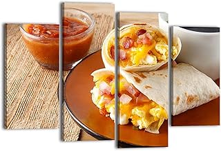 Canvas Wall Art for Bedroom 4 Panels Breakfast burritos coffee Framed Art Prints Wall Decor for Bathroom Ready to Hang Western Home Decor Office Bar