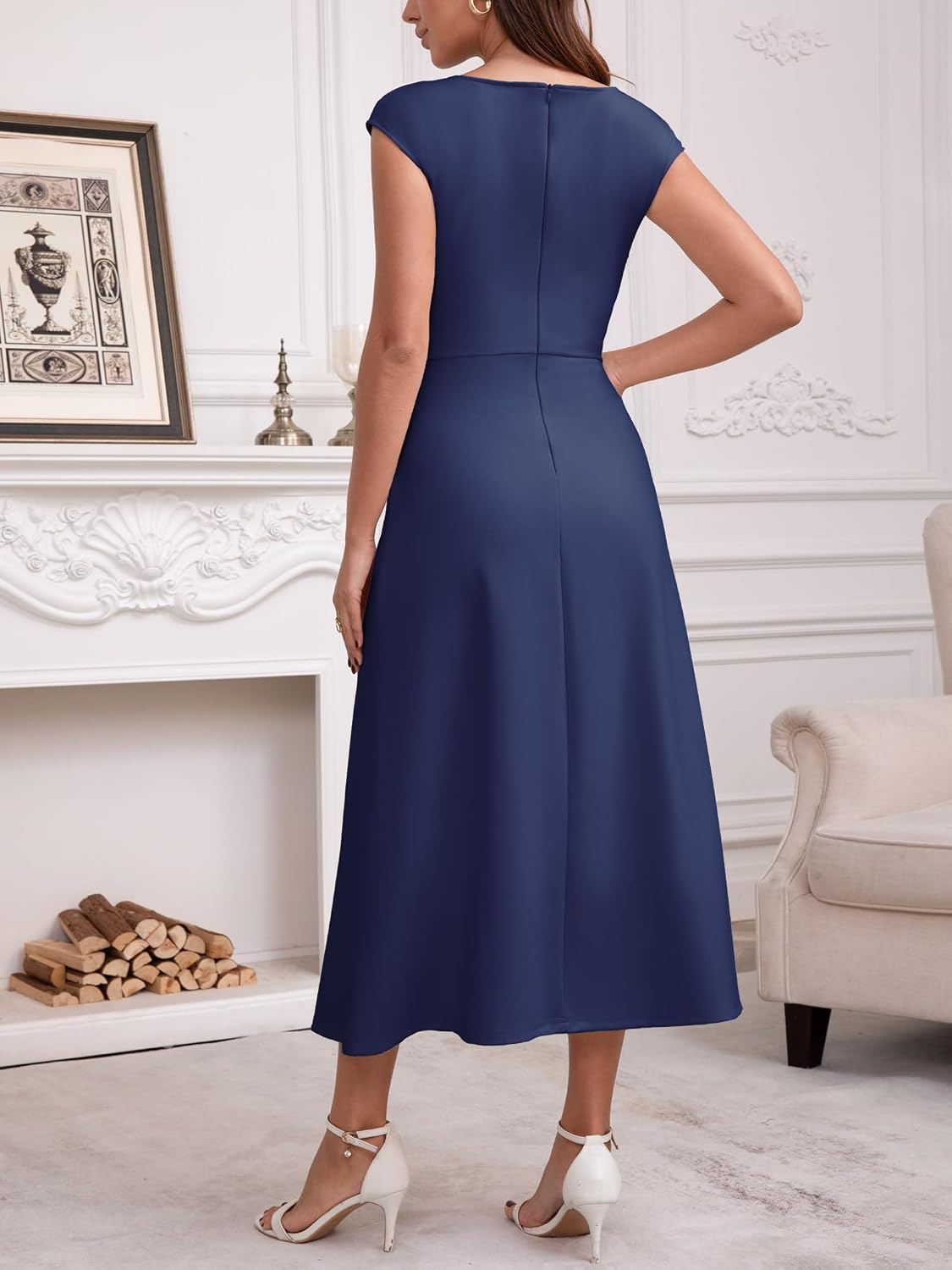 Kikibell Semi Formal Dresses for Women Dressy Casual Ruched Waist A-Line Midi Dress Wedding Guest Work Cocktail Party Outfits