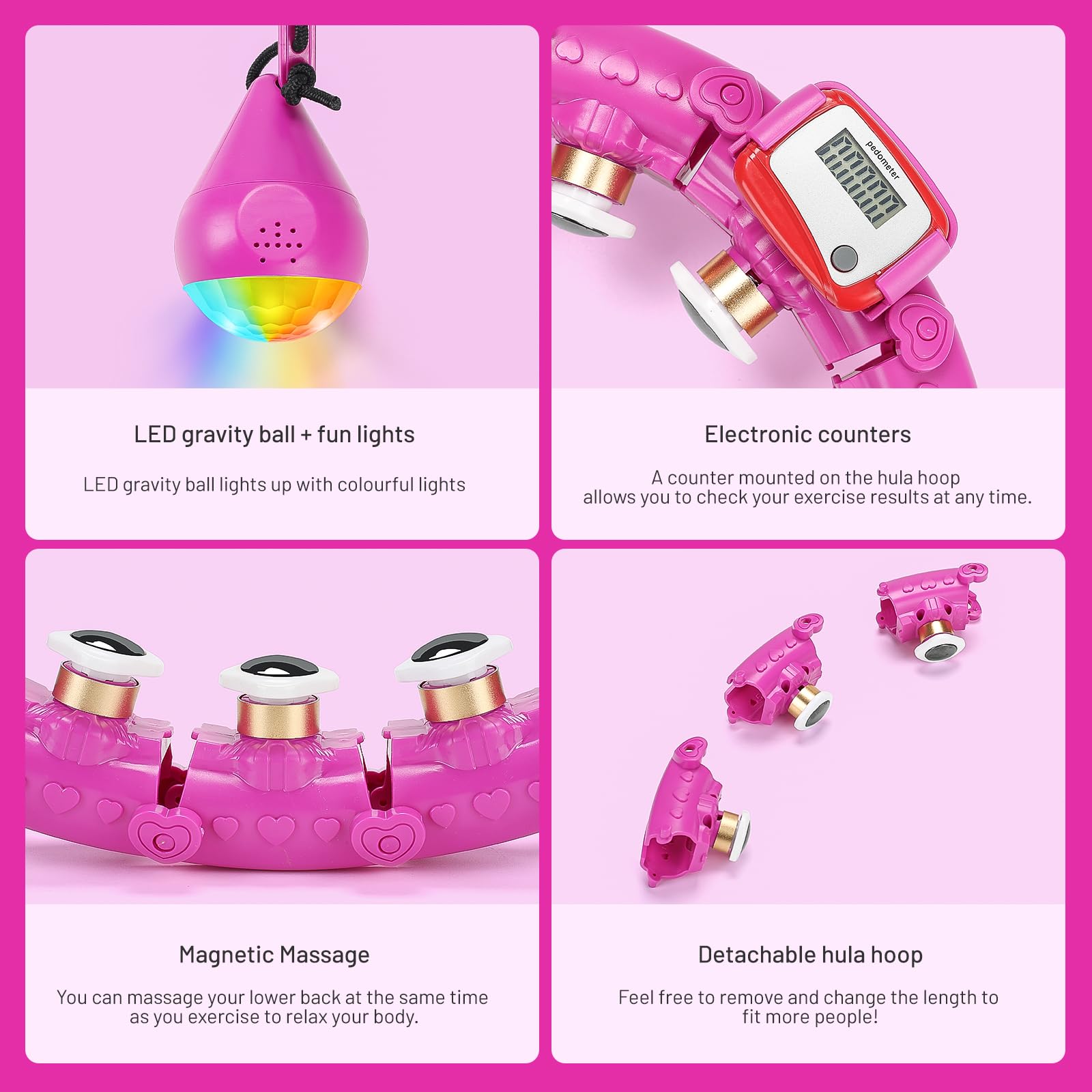 LEAFIA Smart Fitness Reifen, Hula Hoop Gewichtsverlust, mit Smarten Zähler, magnetische Scheibe, Gravitationsball, und 24 Abnehmbarer Einstellbar Breit Bewegliche Reifens, für Kinder Erwachsene Anfänger Abnehmen Segmente Training
