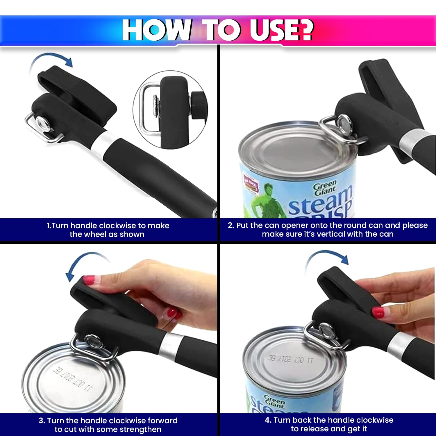 amiciCare Can Opener, Manual Tin Opener with Anti-Slip Grip Handle and Stainless Steel Sharp Blade 2